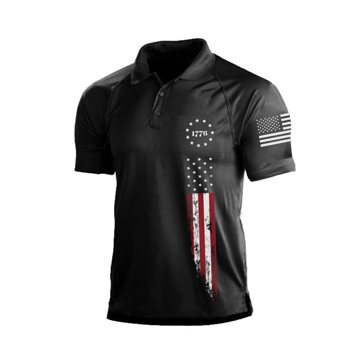 H HYFOL Short Sleeve Polo Shirts for Men Graphic Stretch Casual American Patriotic Raglan Golf Polos for Men
