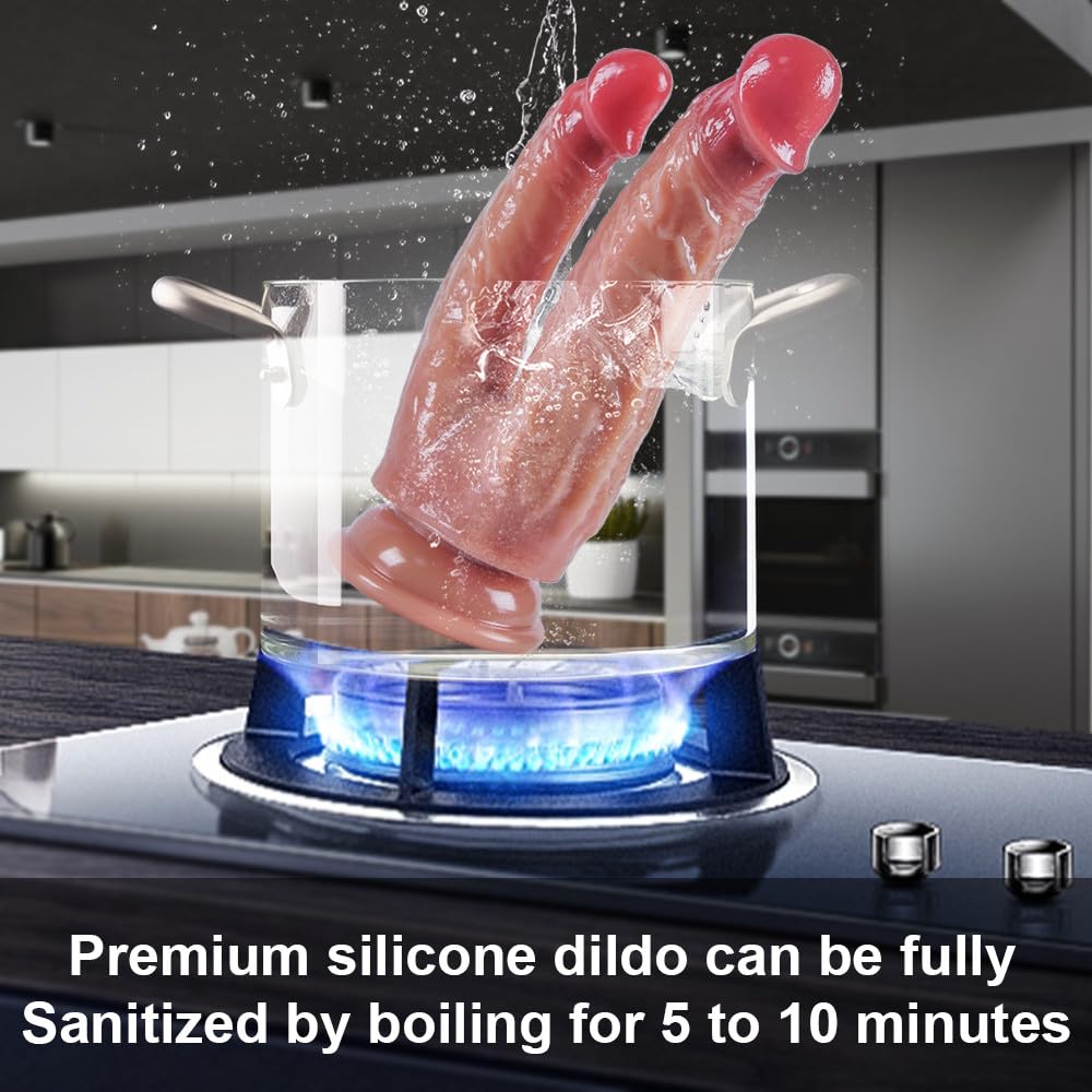 8.3 Inch Big Realistic Double Ended Dildo,Soft Liquid Silicone Double Sided Dildo, Suction Cup for Play, Flexible Dildo Headed with Curved Shaft for Vaginal G-spot and Anal Play Lesbian