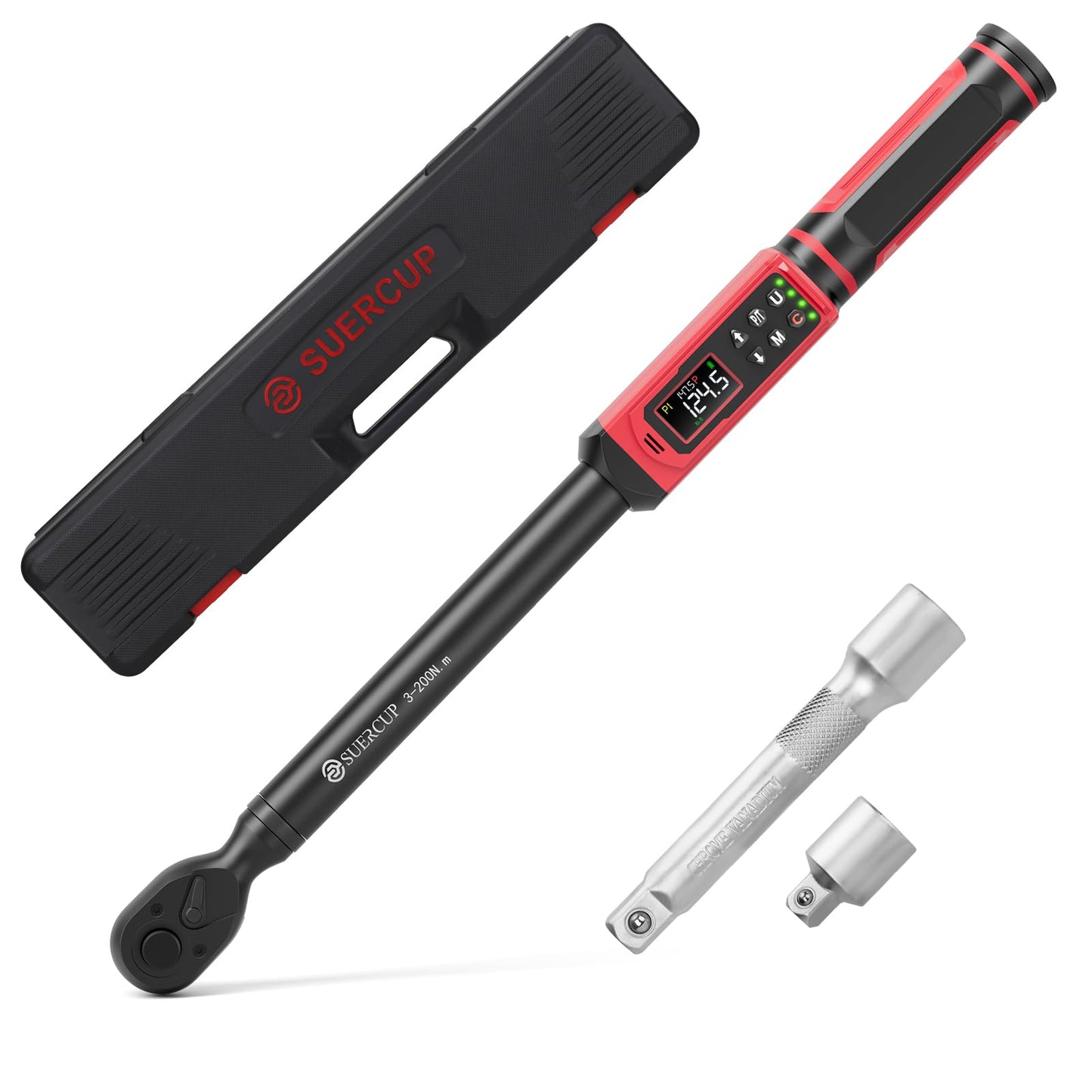 SUERCUP Digital Torque Wrenc ±1% Accuracy with Vibration, Buzzer,LED Notification and Five Units of Measure, for Car,Motorcycle Repair, DIY