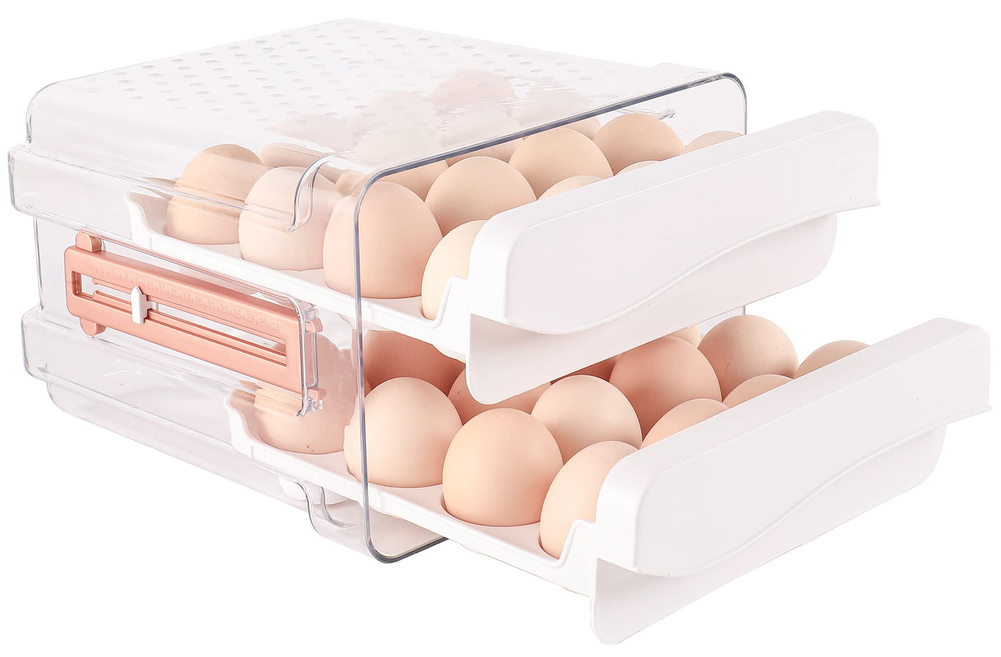Sooyee Egg Container for Refrigerator, Household Egg Holder for Fridge, Transparent 2 Drawers Chicken Egg Storage Container