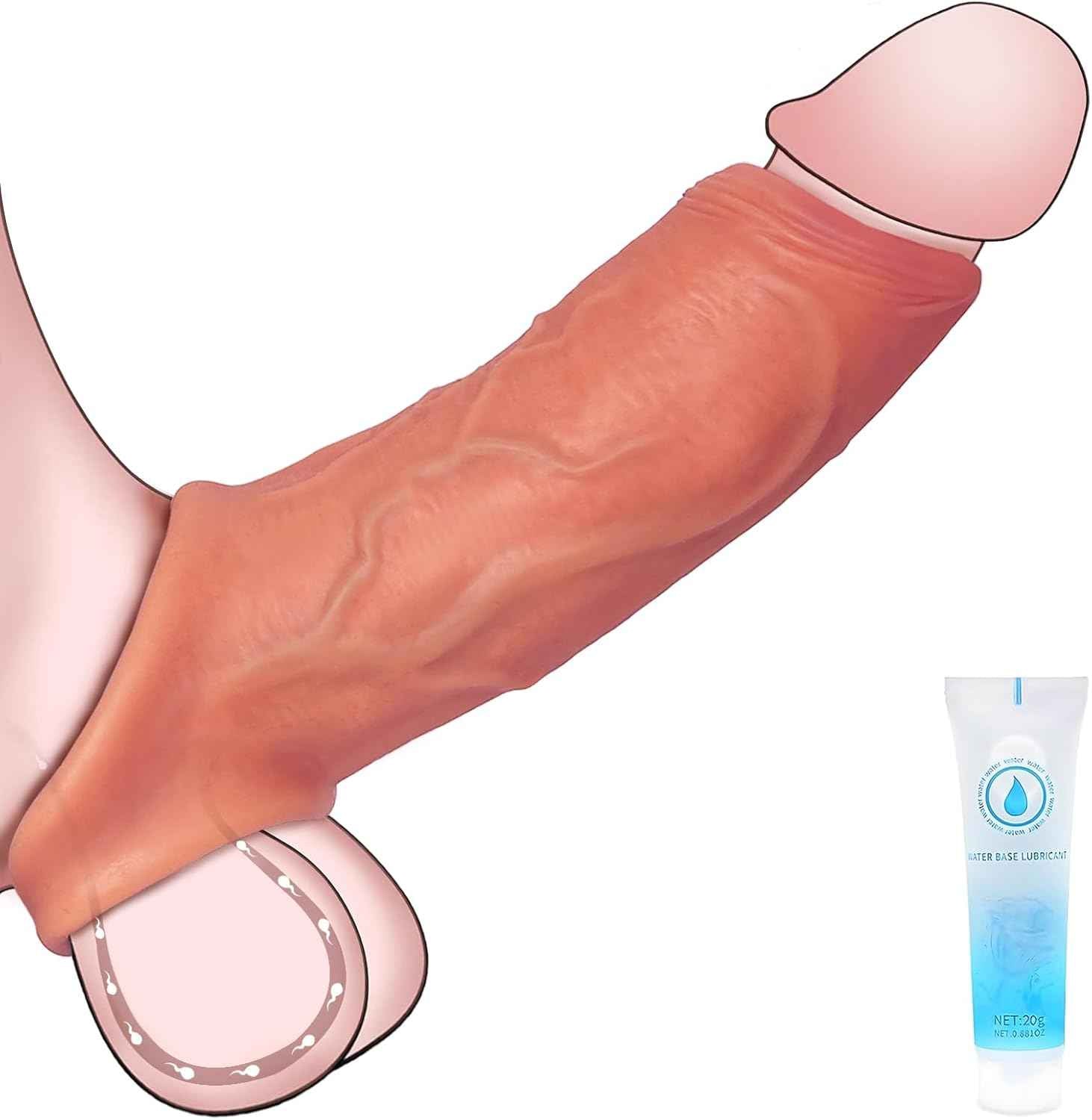 Penis Sleeve Extender Cock Sleeve,Reusable Cock Sheath Penis Pump,Silicone Penis Enlarger Sleeves Girth,Delay Ejaculation Stronger Erection,Enhancement Adult Sex Toys for Men Couples Enlarge Prolong