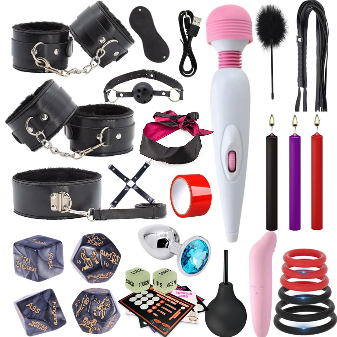 35PCS Sets Sex Toys kit for Adult BDSM Toys Anal Sex Toys Anal Plug Flirt Stick, Sex BDSM Bondage Restraints Kit