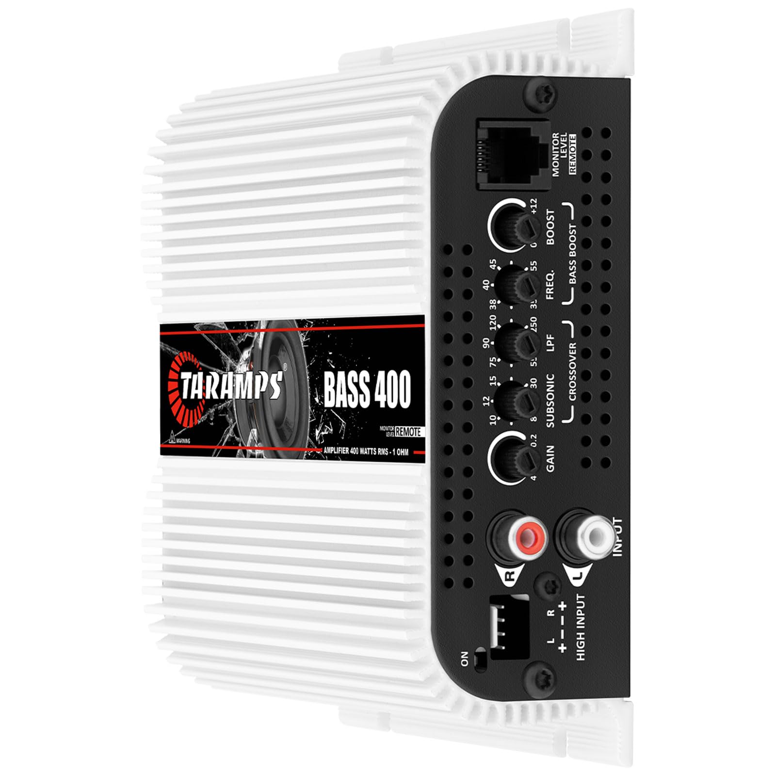 Taramps BASS 400 1 Ohm 1 Channel Mosfet Amplifier 400 Watts RMS, Monoblock, Crossover, Bass Boost, RCA/High Level Input, Class D, Car Audio, Monitor Level Remote/M1 Led Monitor, Great for Subwoofers