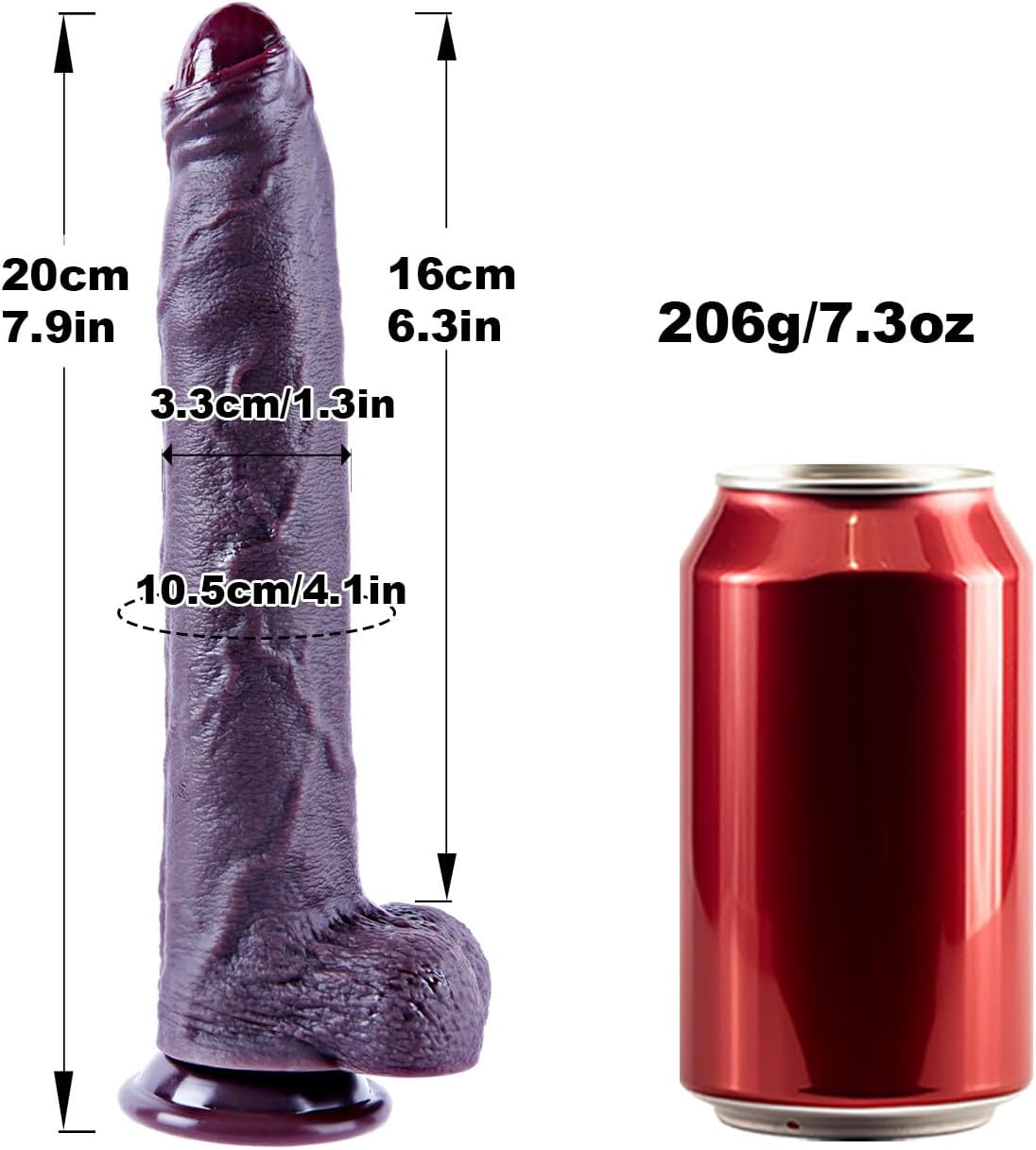 Umania Realistic Uncut Silicone Suction Dildo Black 7.9in