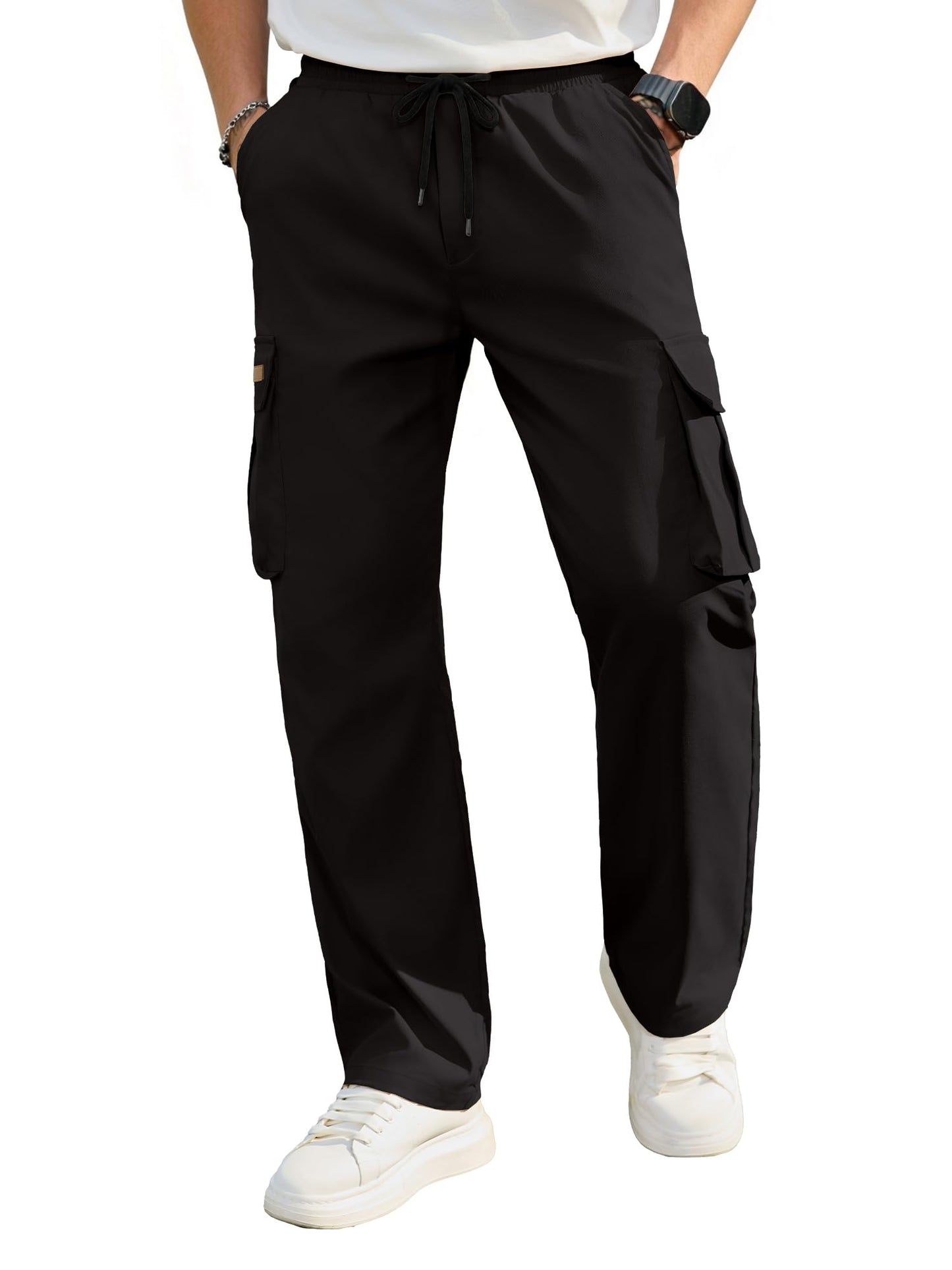 PLEPAN Men's Casual Cargo Pants Drawstring Hiking Workout Tactical Joggers Sweatpants for Men with Pockets