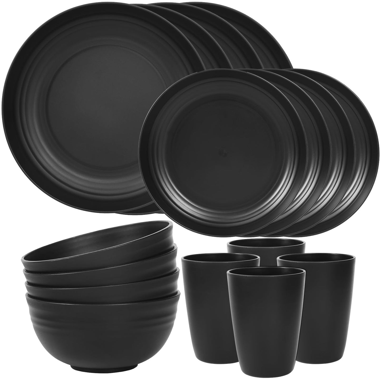 Quatish Plates and Bowls Sets, Unbreakable Dinnerware Sets, Plastic Dish Set for Camping, Dishwasher Microwave Safe, Outdoor Kitchen and Apartment Dinning Essentials