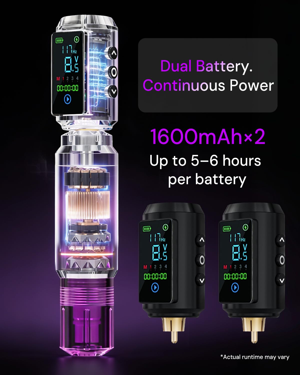 Neebol Wireless Tattoo Machine Kit 2 Batteries Purple