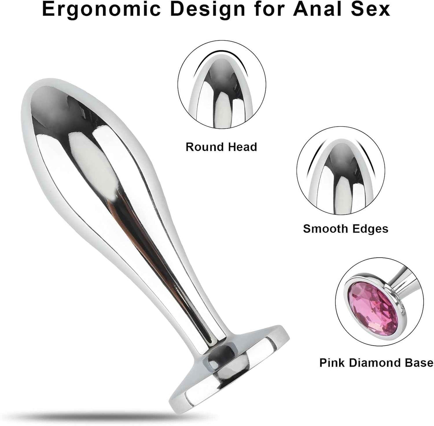 Anal Plug Adult Toys, 3Pcs Anal Butt Plug Set Anal Toys Metal Butt Plug with Crystal Diamond Sex Toys for Men and Women (Pink)