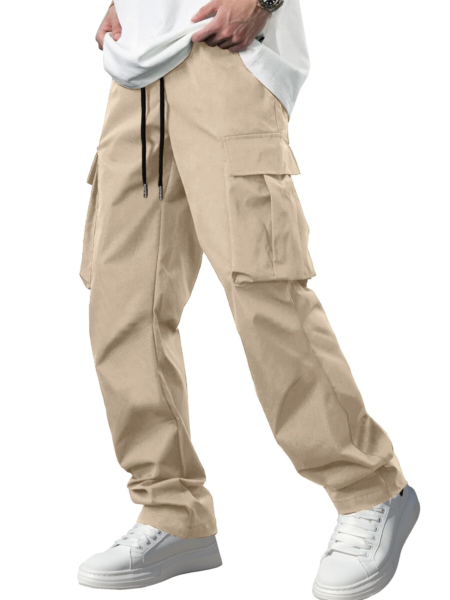 Comdecevis Men's Casual Cargo Pants Workout Joggers Stretch Sweatpants Hiking Drawstring Tactical Pants with Multi Pockets
