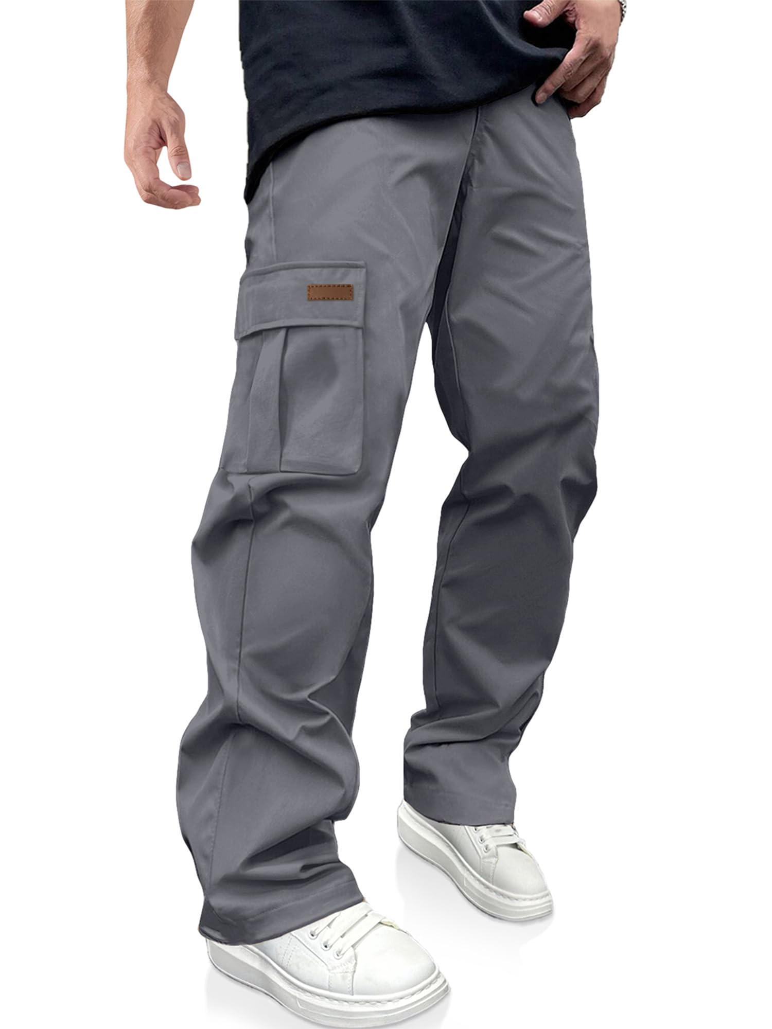 PLEPAN Men's Casual Cargo Pants Drawstring Hiking Workout Tactical Joggers Sweatpants for Men with Pockets