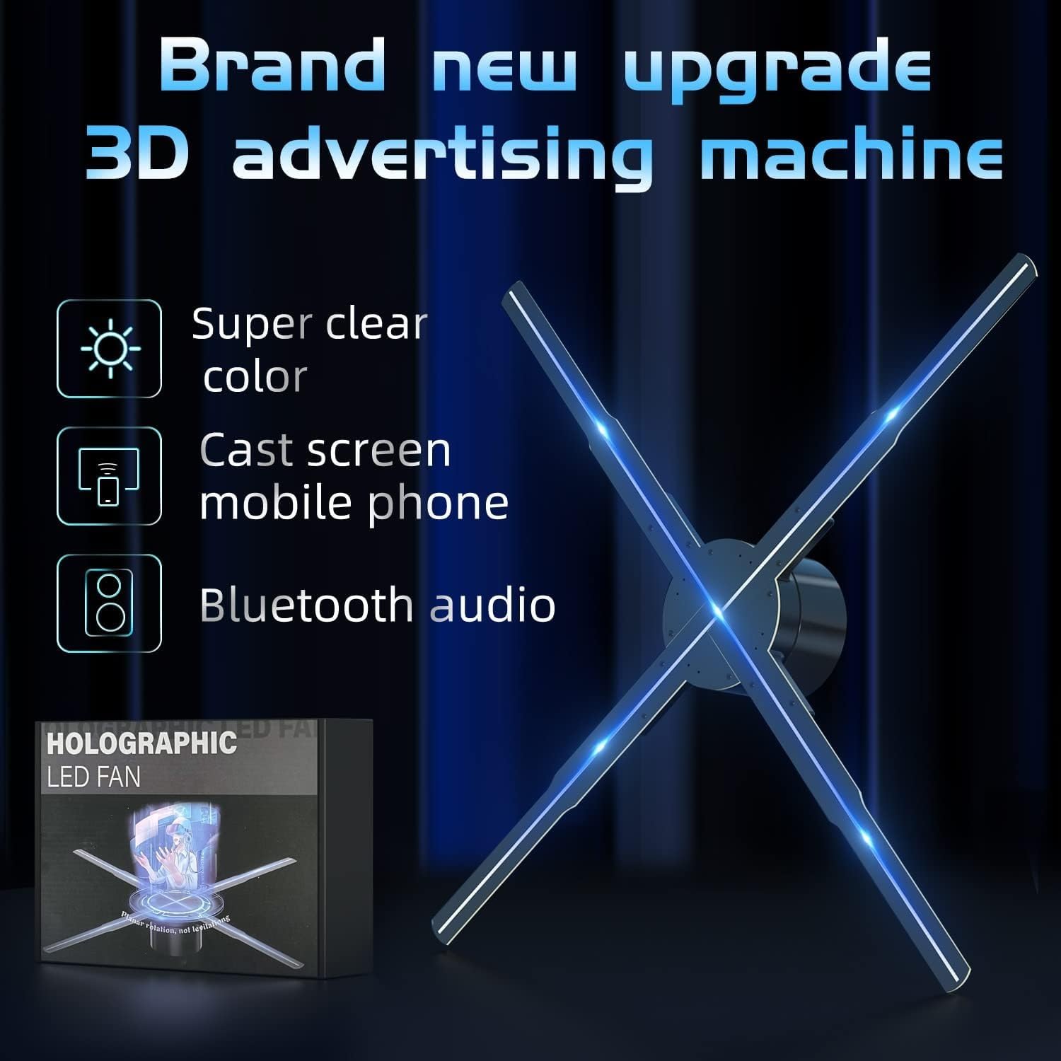 3D Hologram Fan 23.6 Inch/60CM,3D Hologram Led Fan Projector with APP+WIFI+Bluetooth+Remote Control,3D Holographic Fan for Business Store Display,Party,Christmas,exhibition,wedding