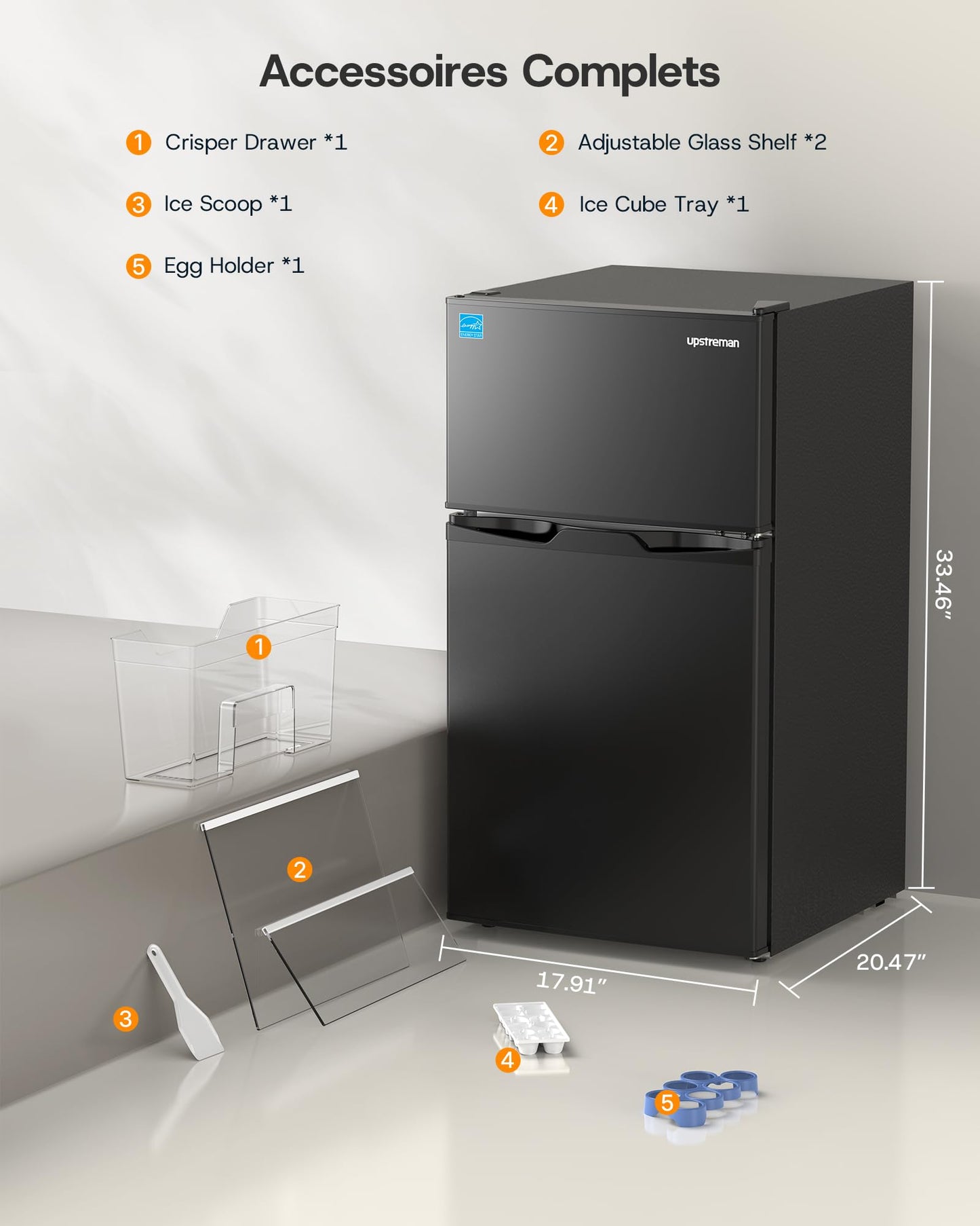 Upstreman Mini Fridge with Freezer