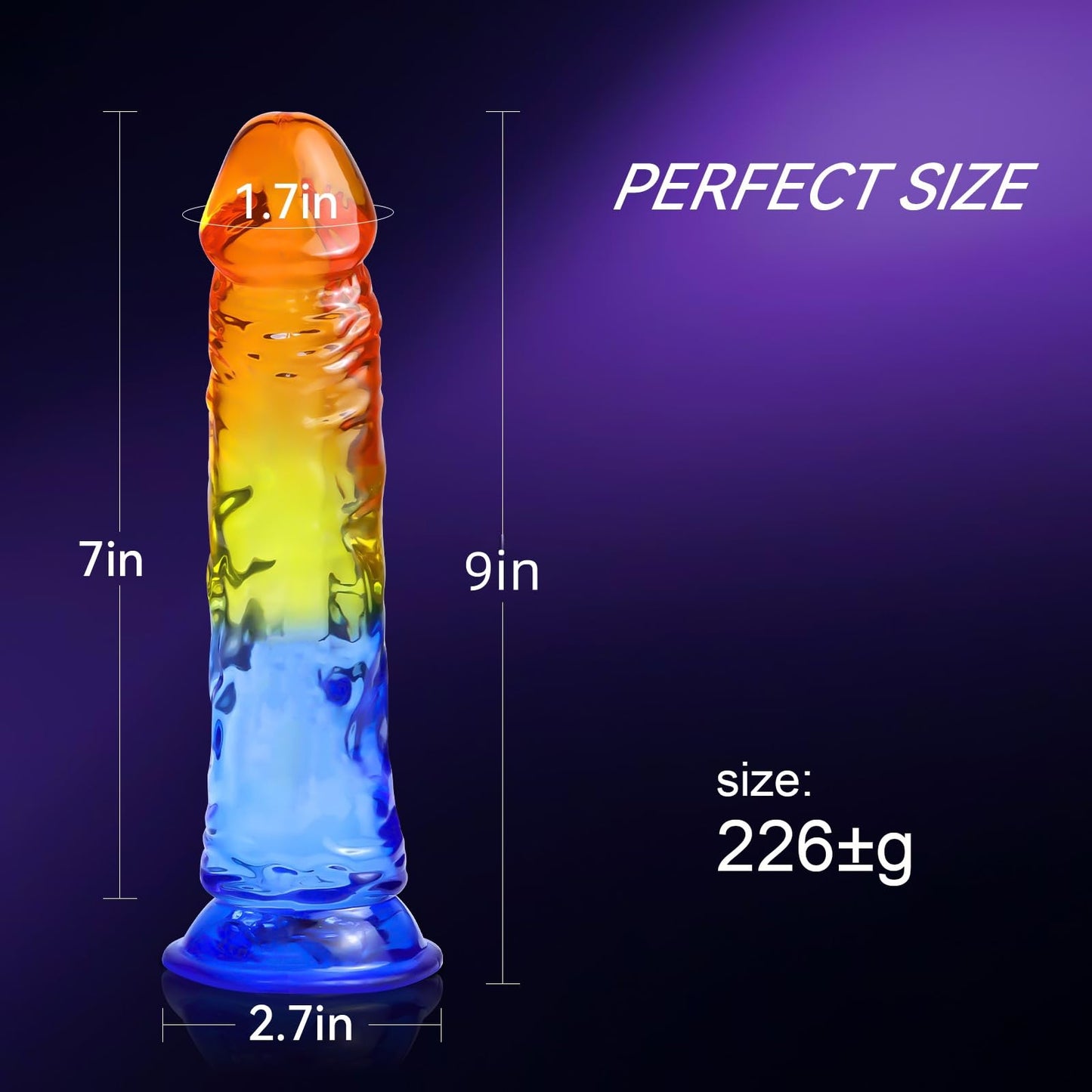 9 Inch Colorful Silicone Dildo, Blue-Yellow Clear Soft Flexible Dildo with Strong Suction Cup for Hands Free Play, Adult G-Spot Sex Toys for Vaginal and Anal Stimulation