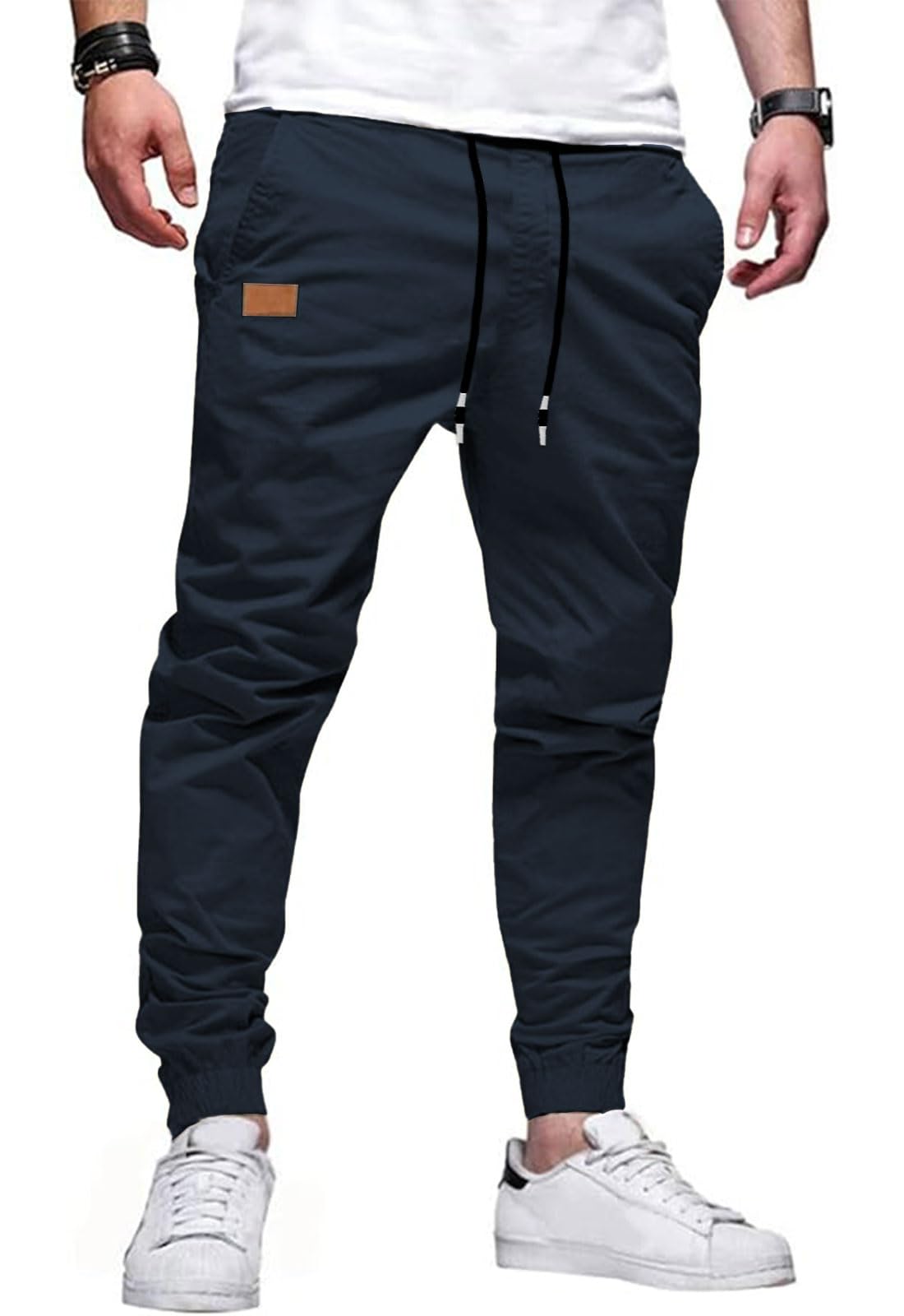 HUNGSON Men's Slim Fit Casual Cargo Pants with Drawstring Long Pants