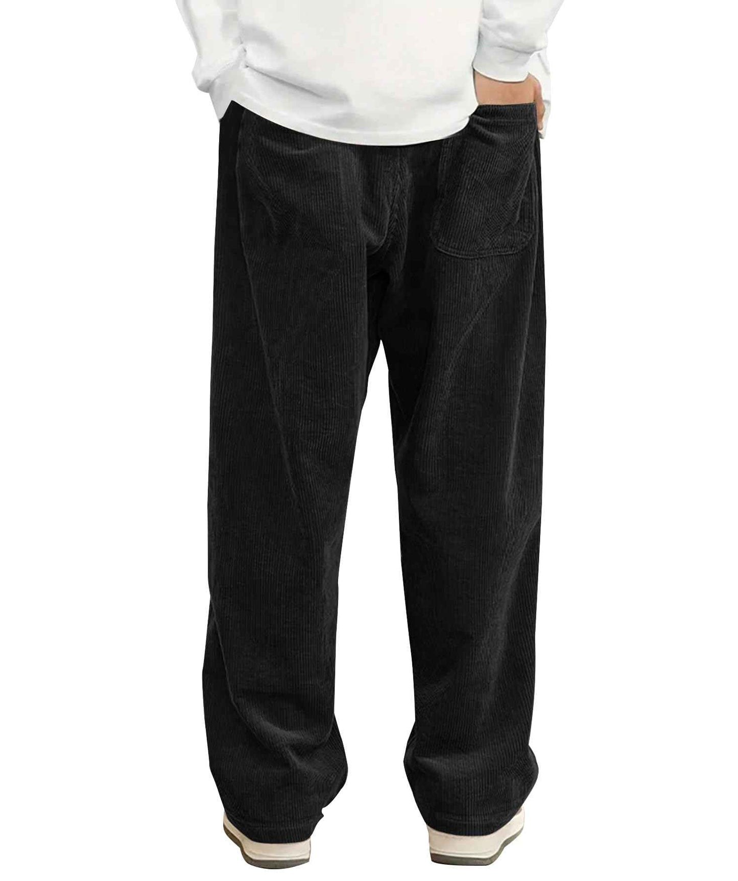 Hidkat Mens Corduroy Casual Pants Fashion Loose Fit Wide Leg Pants Straight Sweatpants Elastic Waist Drawstring