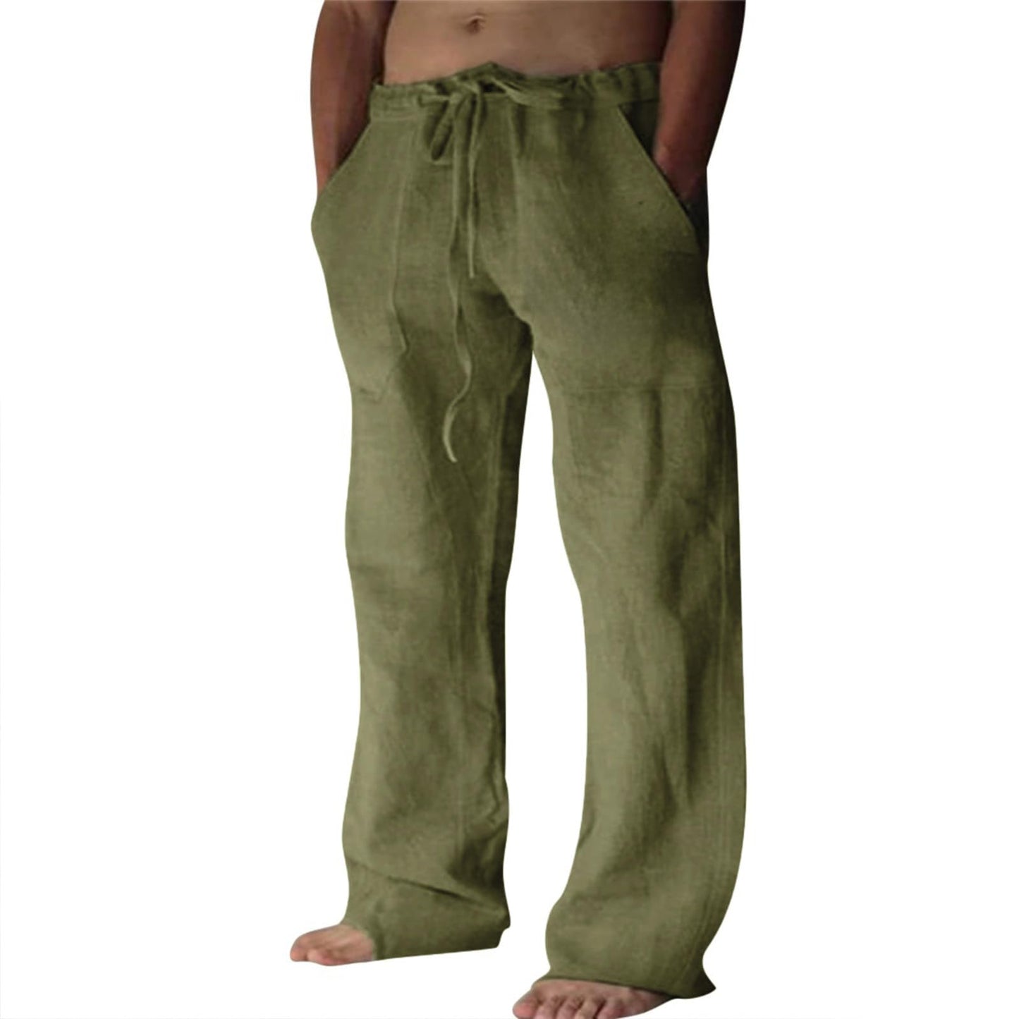 Puimentiua Cotton Linen Pants Men Casual Loose Fit Elastic Drawstring Waist Summer Beach Pants