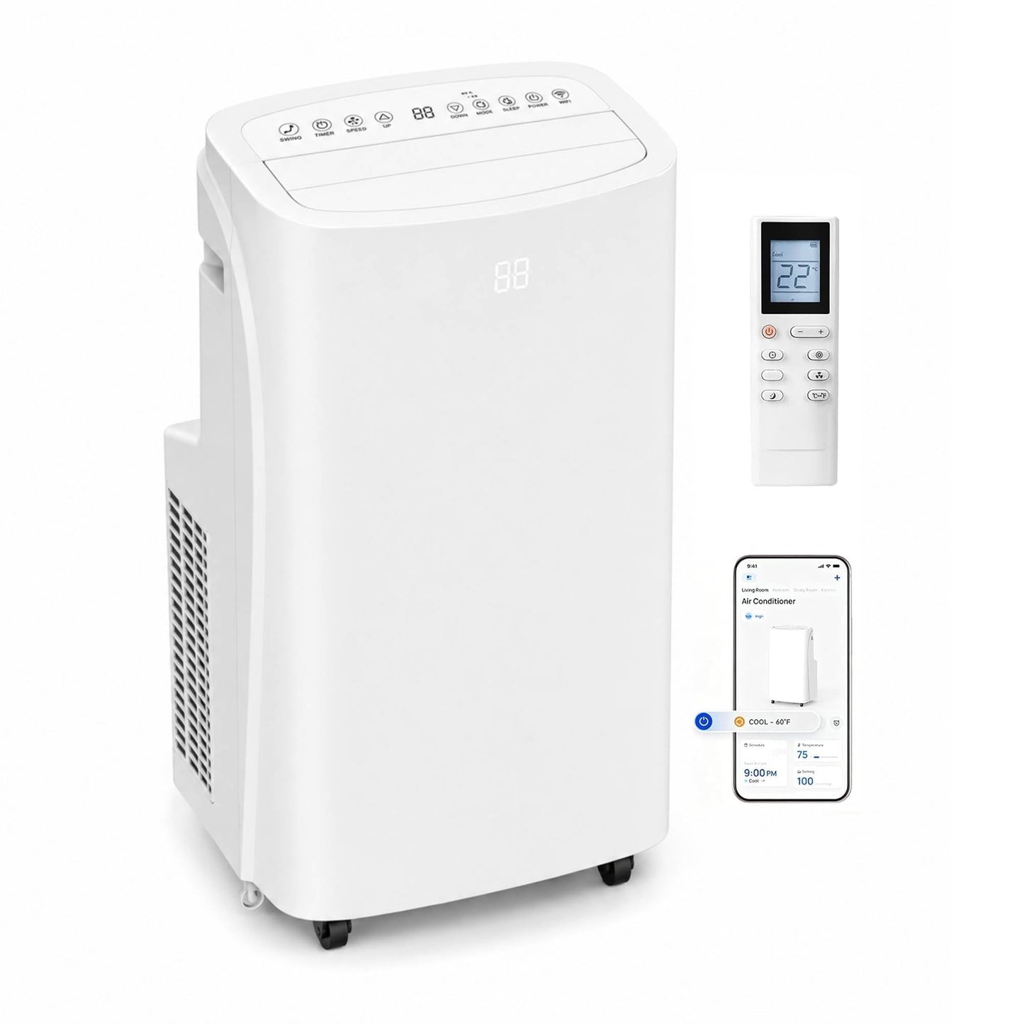 8400,10000,12000,14000,15000 BTU Portable Air Conditioners, Portable Ac with Remote Control Cool Up to 350,450 Sq.Ft, 3 IN 1 with Remote Control Sleep Mode, Windows kit,White & Garage