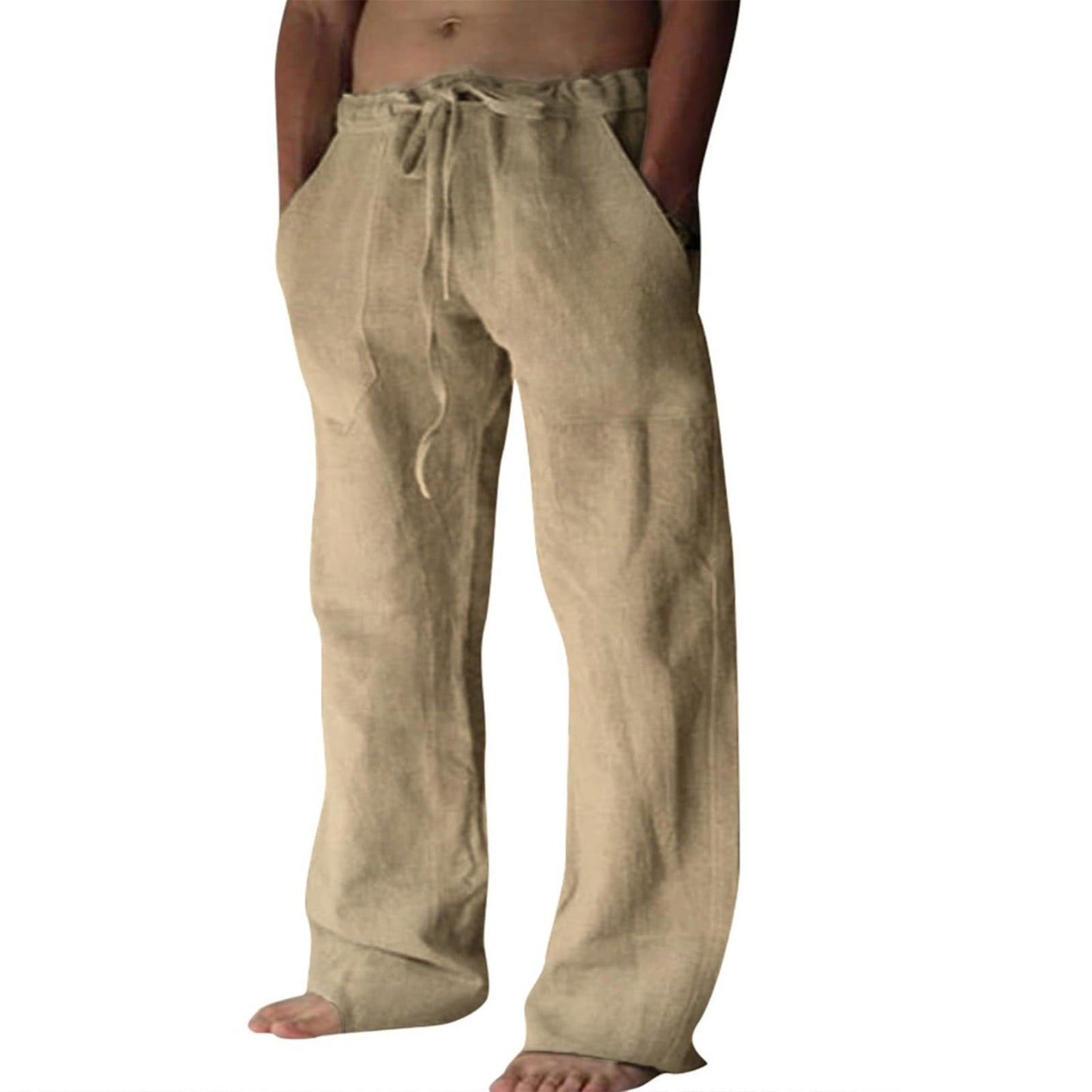 Puimentiua Cotton Linen Pants Men Casual Loose Fit Elastic Drawstring Waist Summer Beach Pants