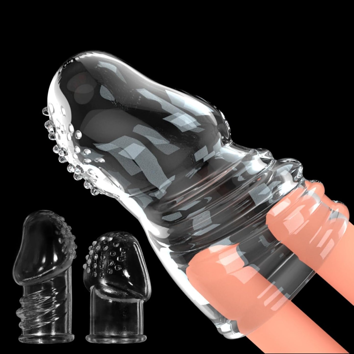 2 Pcs Reusable Clear Penis Sleeve, Soft Phimosis Stretcher Glans Condom with Large Particles,CockSleeve for Men Delay Ejaculation,Girth Enhancer Sleeve G Spot Stimulator,Adult Toys for Men and Couples