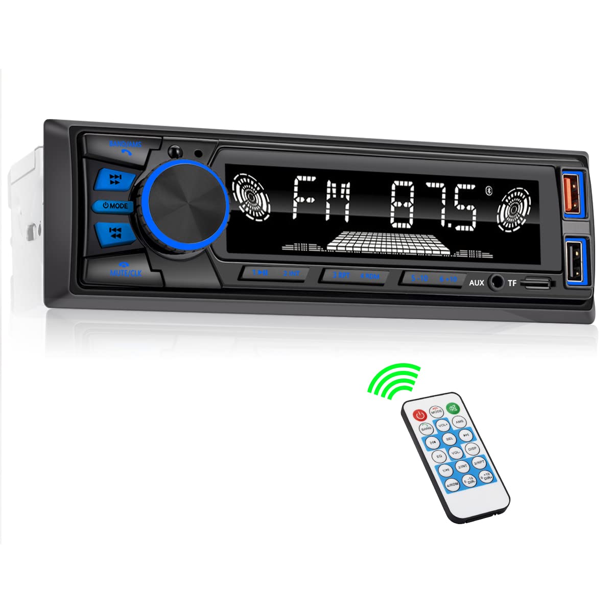 Car Radio Bluetooth Single DIN Car Stereo with Bluetooth,Car Audio with Push to Talk Button for Handsfree Calling,FM/ MP3/EQ/SD/AUX,Dual USB,iOS & Android App Control,7 LED Colors | No CD Player