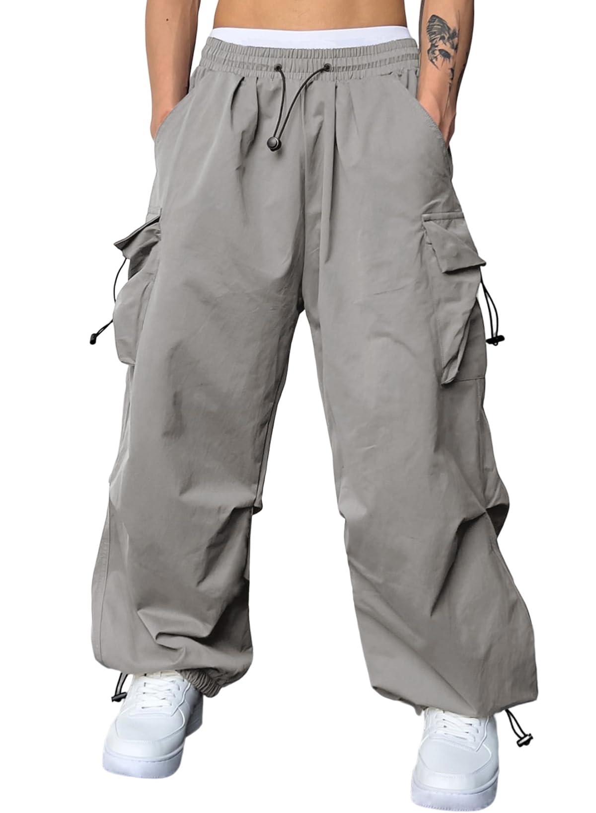 JMIERR Men's Baggy Cargo Pants Trendy Casual Parachute Pant Loose Fit Harem Joggers with Pockets for Streetwear