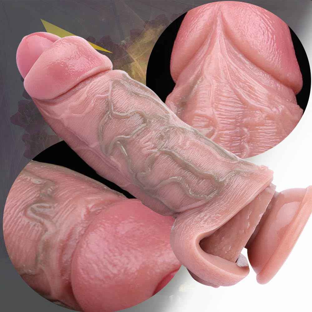 Realistic Hollow Penis Sleeve Enlargement Thick Soft Silicone Cock Ring Sleeve 6-4.5 Inch Penis Enlarger Sheath Can Choose Girth Enhancer Sleeve for Men Penile Extender Adult Couples Sex Toys