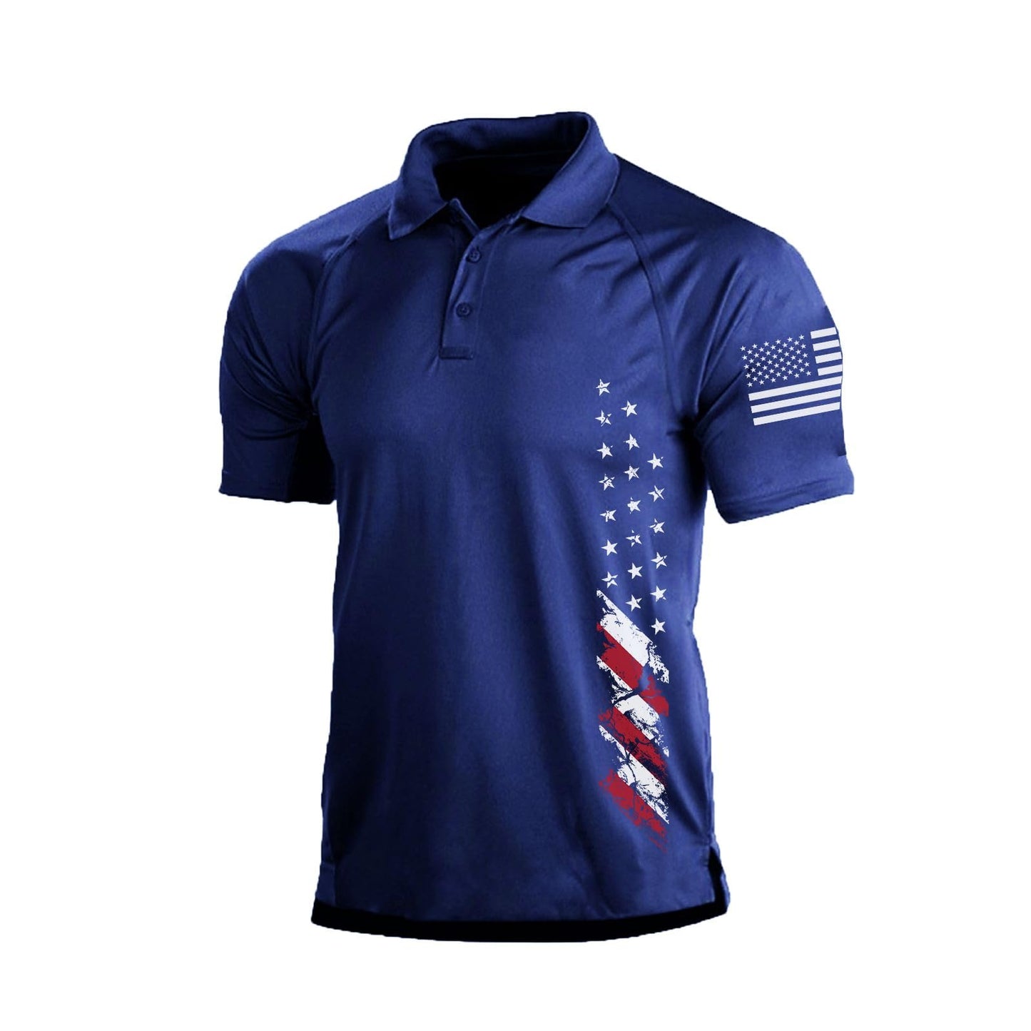 H HYFOL Short Sleeve Polo Shirts for Men Graphic Stretch Casual American Patriotic Raglan Golf Polos for Men