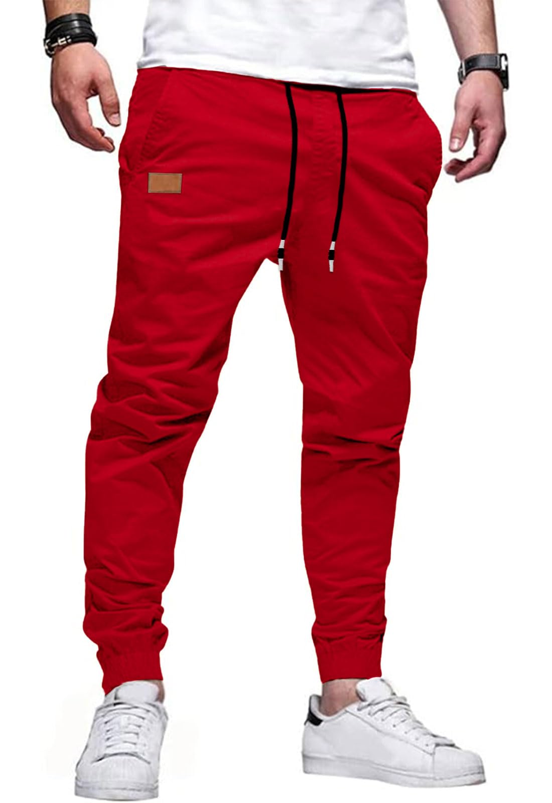 HUNGSON Men's Slim Fit Casual Cargo Pants with Drawstring Long Pants