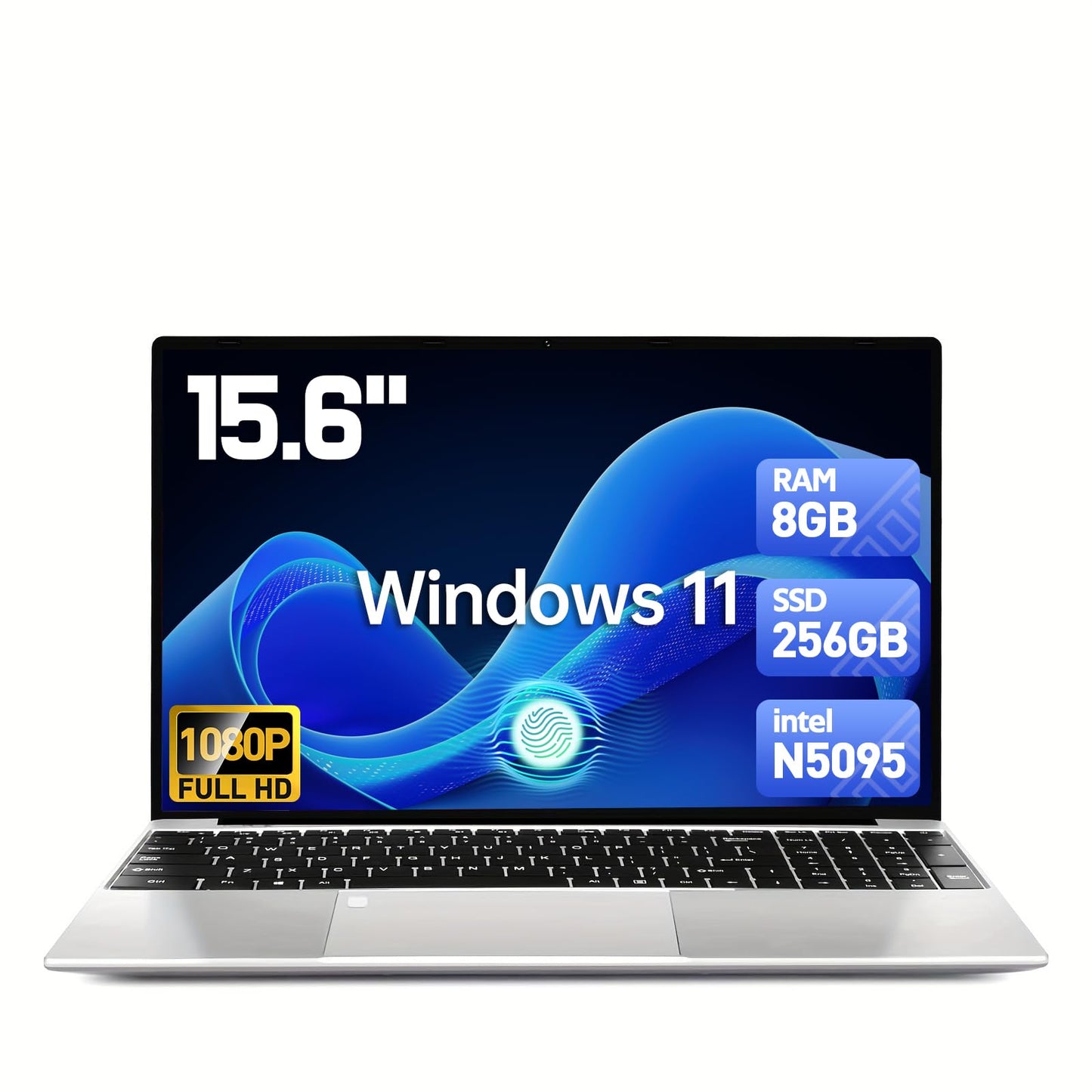 VAIZMOYE Laptop Windows 11, 1080p FHD Display, Backlit Kerboard, Fingerprint, Office 365, WiFi5, BT5, Webcam, Mini-HDMI, USB3.2, TF Card Slot