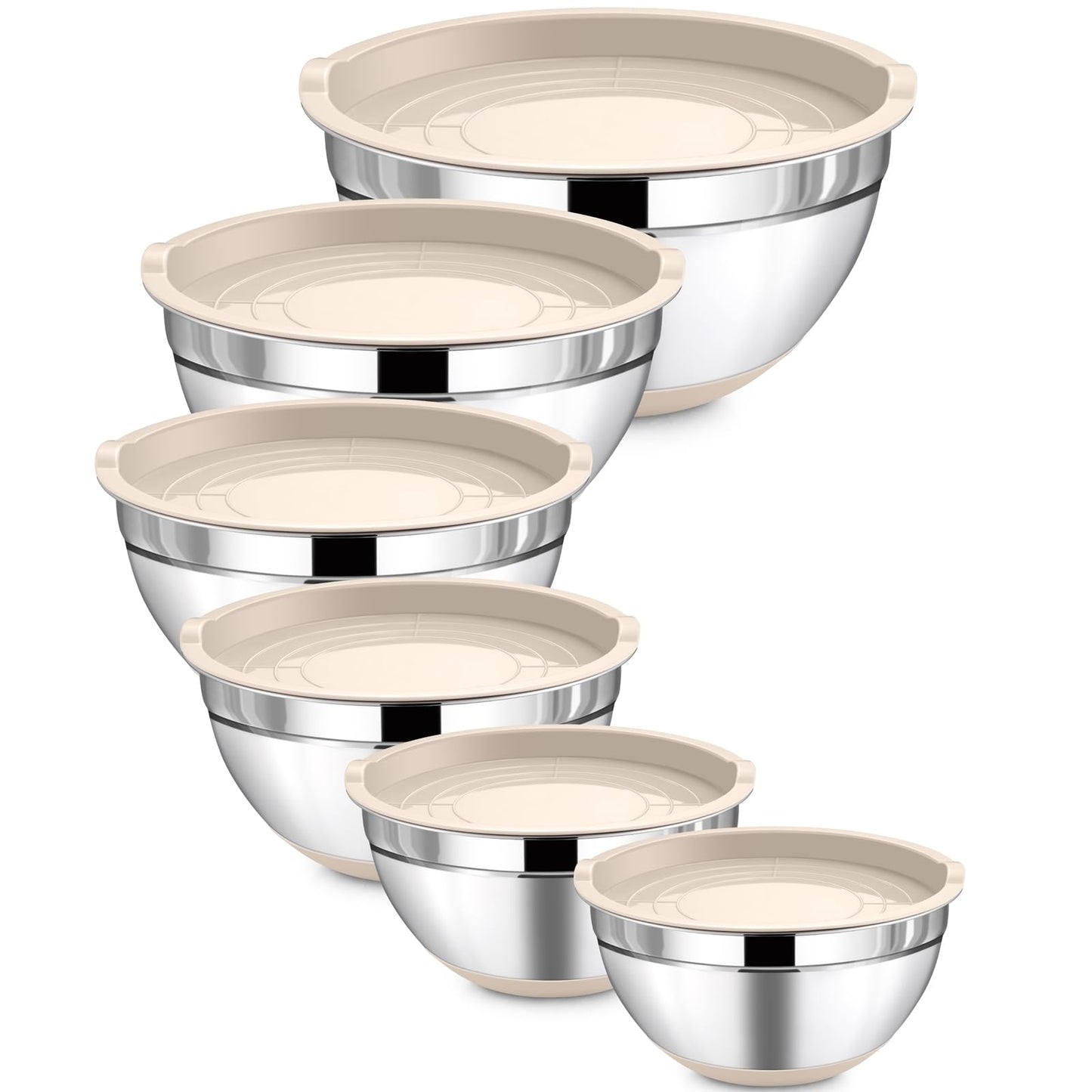 LIANYU 6-Piece Stainless Steel Mixing Bowls with Lids Set