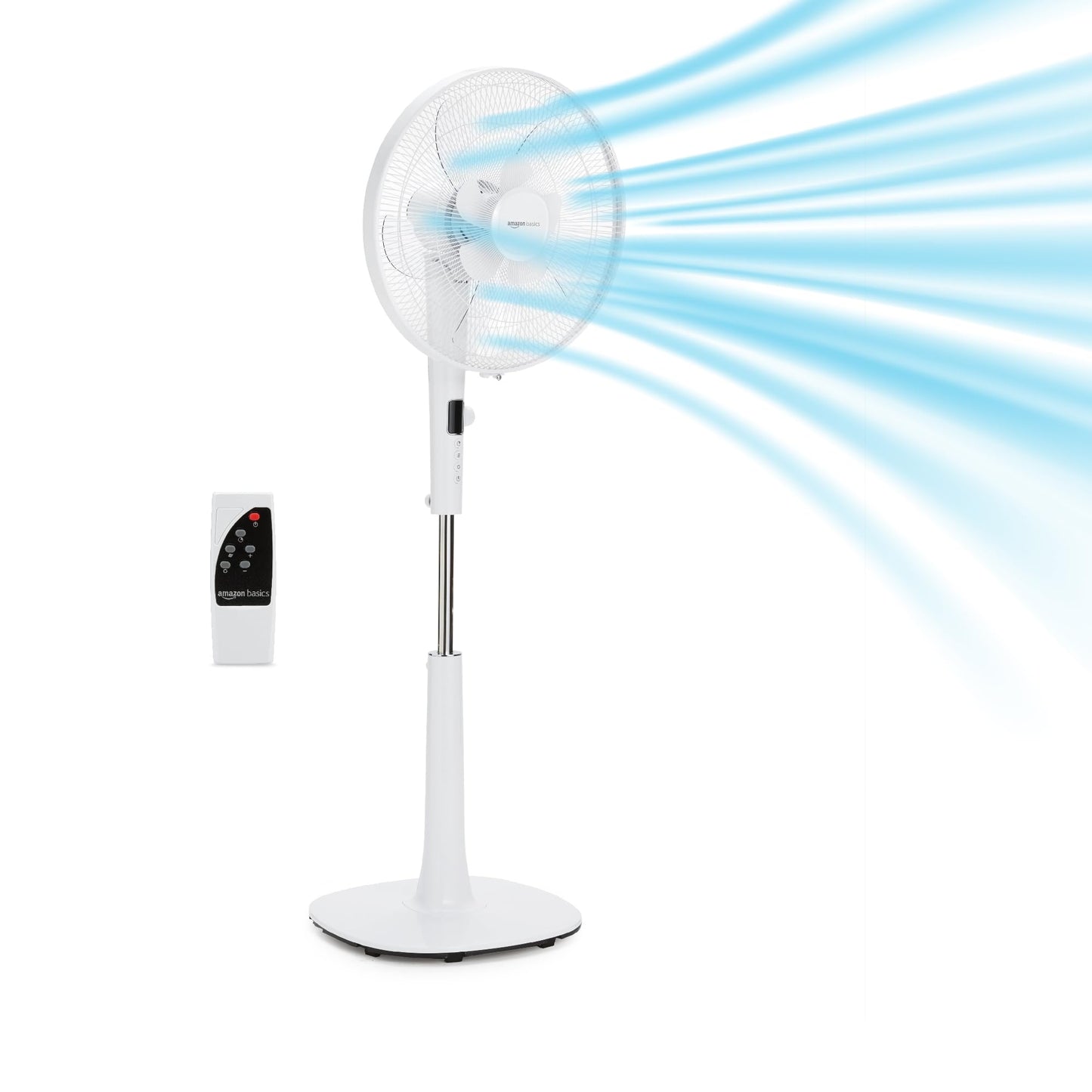 Amazon Basics 16" Pedestal Fan with Remote, Floor Fan, Standing Fan for Bedroom, Living Room, Office, with 3 Speeds, 3 Modes, Timer, Dual-Layered Blades, Adjustable Height, Tilt Head
