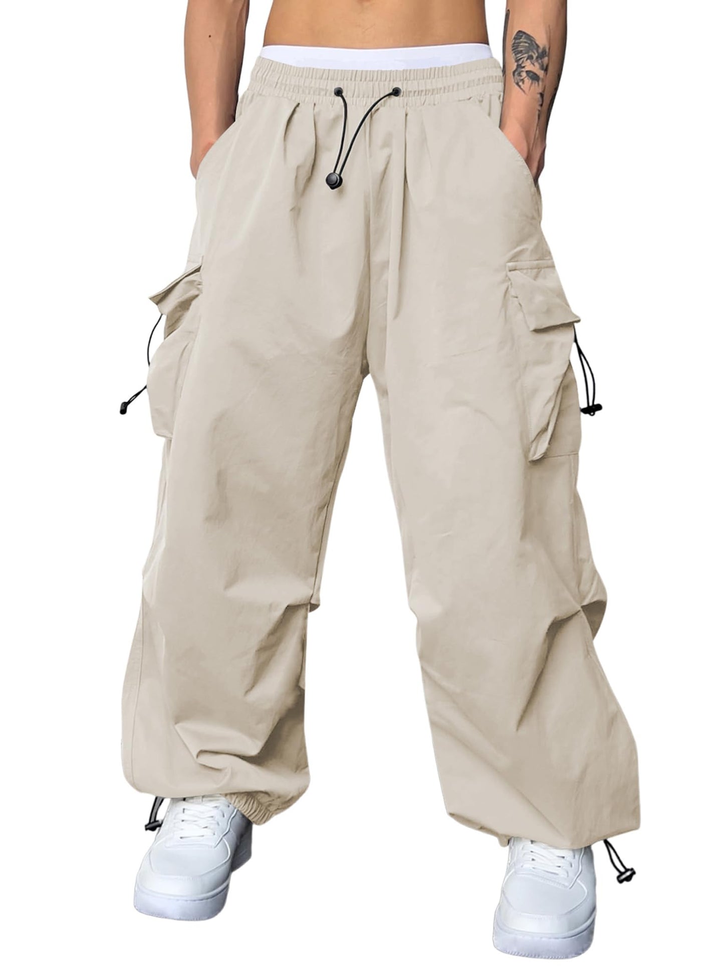 JMIERR Men's Baggy Cargo Pants Trendy Casual Parachute Pant Loose Fit Harem Joggers with Pockets for Streetwear