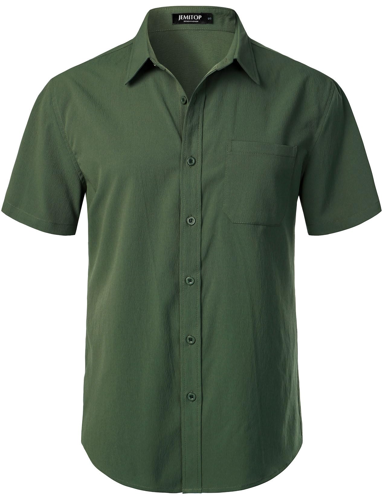 JEMITOP Men's Stretch Wrinkle Free Short Sleeve Texture Shirt Lightweight Summer Button Down Shirts for Beach Vacation