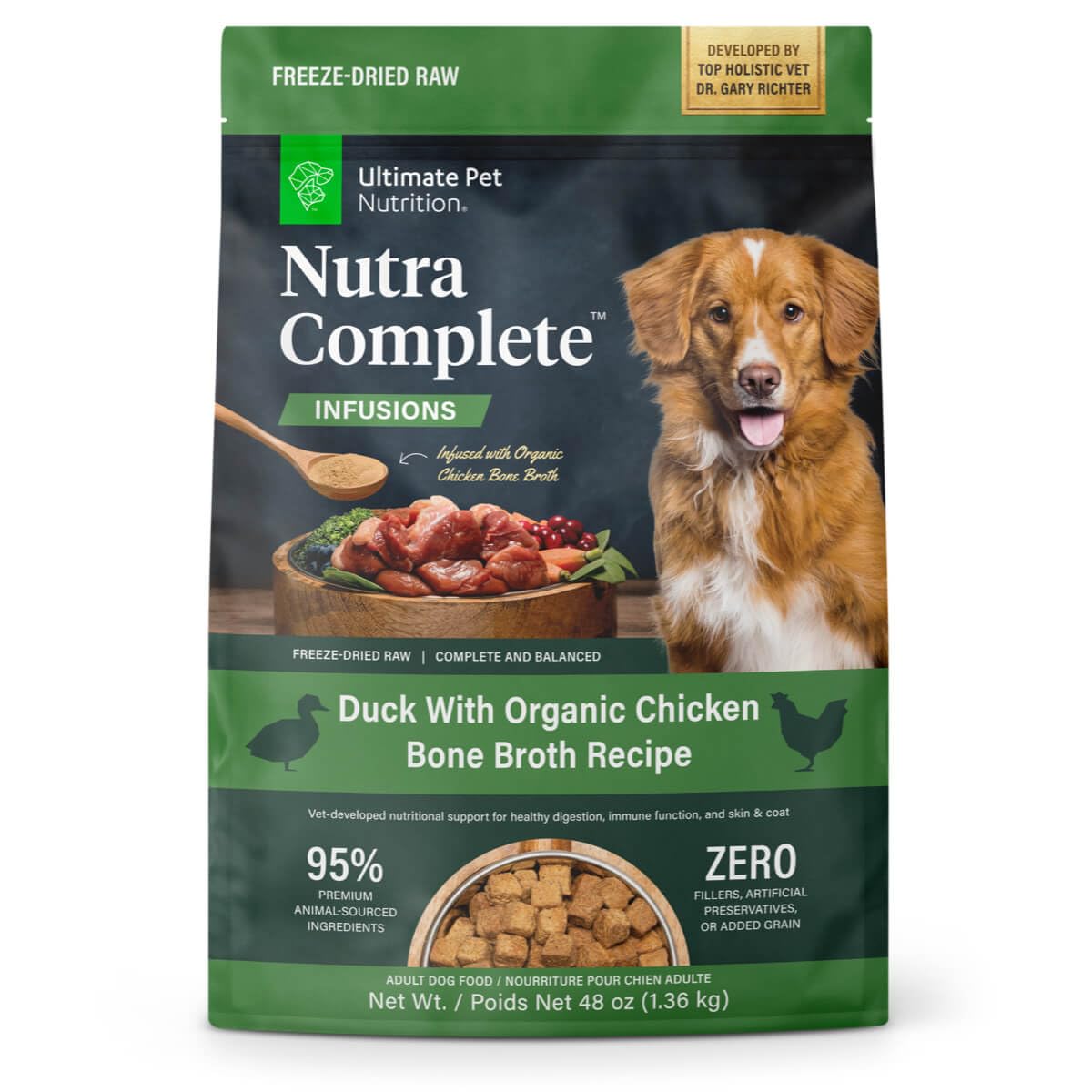 ULTIMATE PET NUTRITION Nutra Complete, 100% Freeze Dried Veterinarian Formulated Raw Dog Food with Antioxidants Prebiotics and Amino Acids,