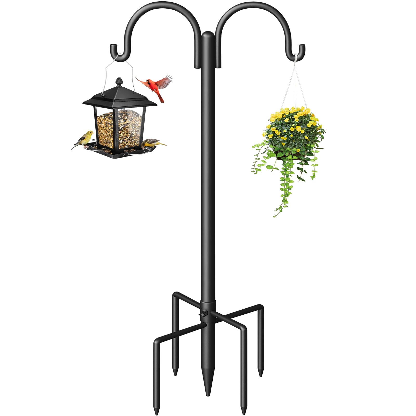 Surprizo Double Shepherds Hooks for Outdoor, Heavy Duty Bird Feeder Pole with 5-Prong Base - Rust-Proof, Adjustable Bird Feeder Hanger for Garden, Wedding Decor & Hanging Plants