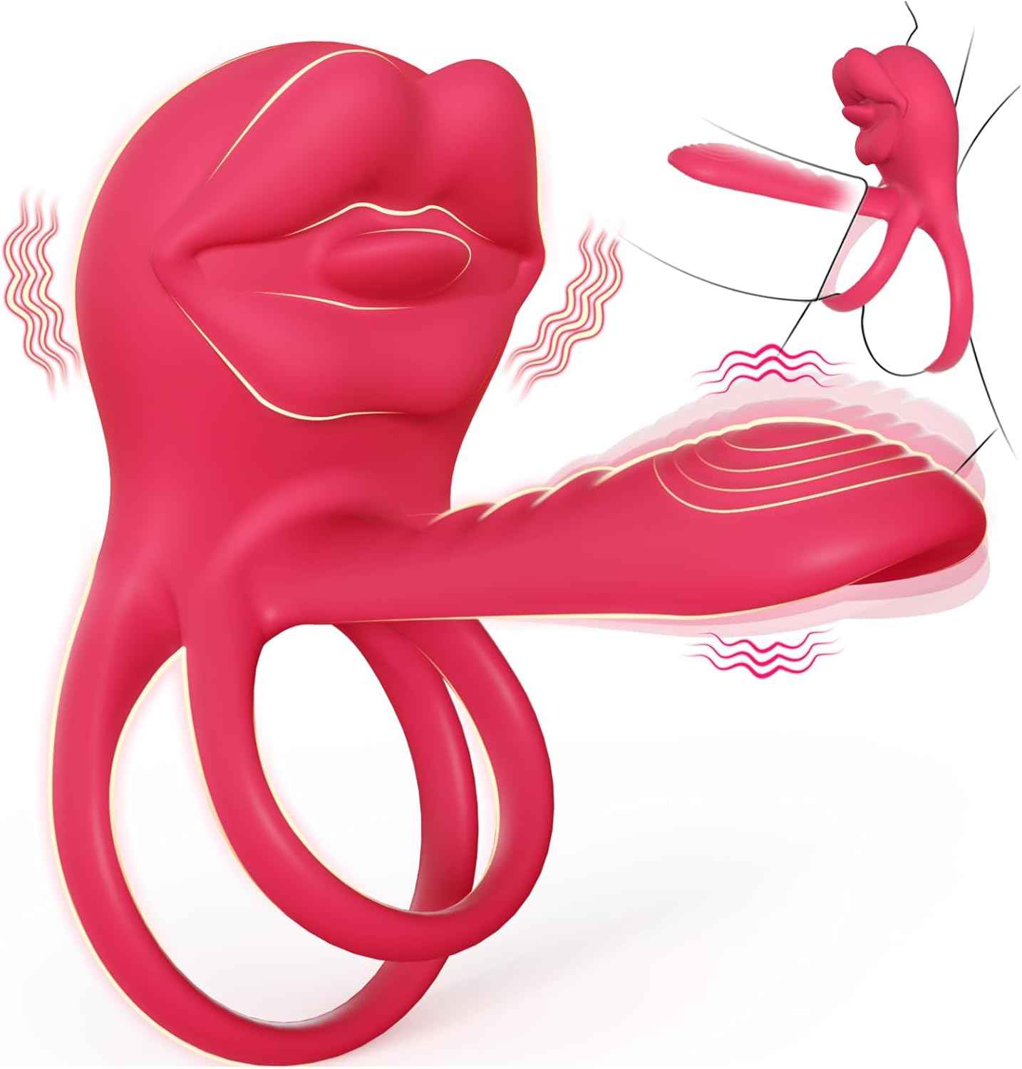 Vibrating Penis Sleeve Cock Ring with Full Lips Tongue Clitoral Stimulator, Penis Ring Vibrator Extender for G Spot Stimulation,Couples Adult Sex Toys for Men Women,HOESDIK Male Couple Sex Toy for Men