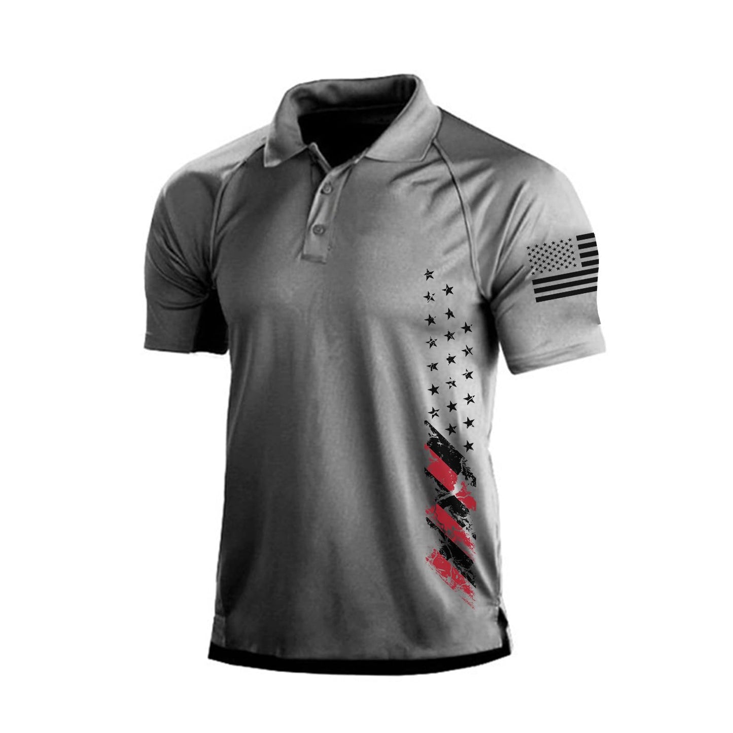 H HYFOL Short Sleeve Polo Shirts for Men Graphic Stretch Casual American Patriotic Raglan Golf Polos for Men