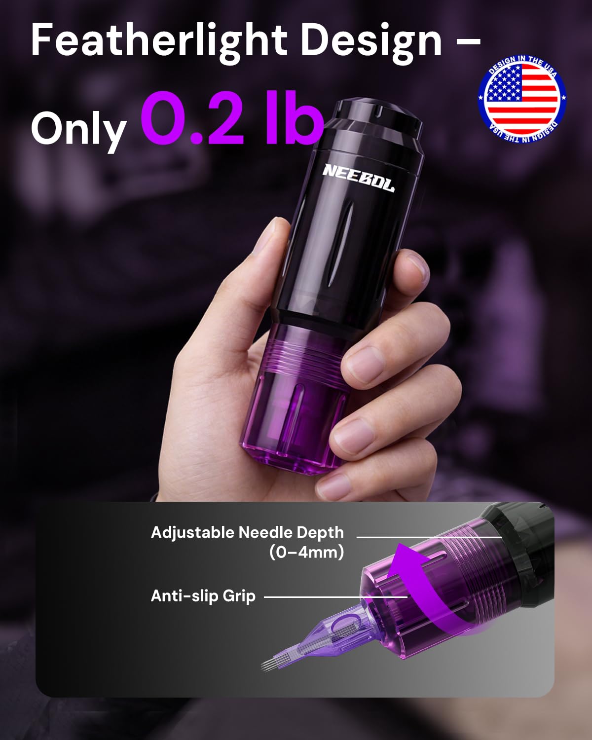 Neebol Wireless Tattoo Machine Kit 2 Batteries Purple