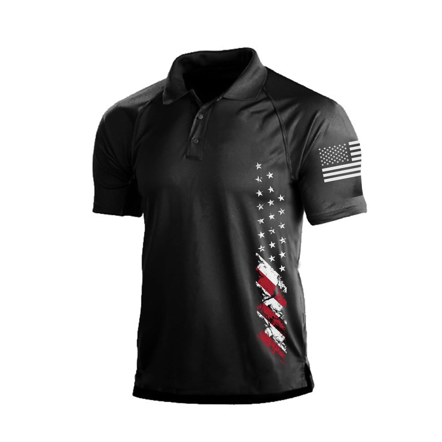 H HYFOL Short Sleeve Polo Shirts for Men Graphic Stretch Casual American Patriotic Raglan Golf Polos for Men