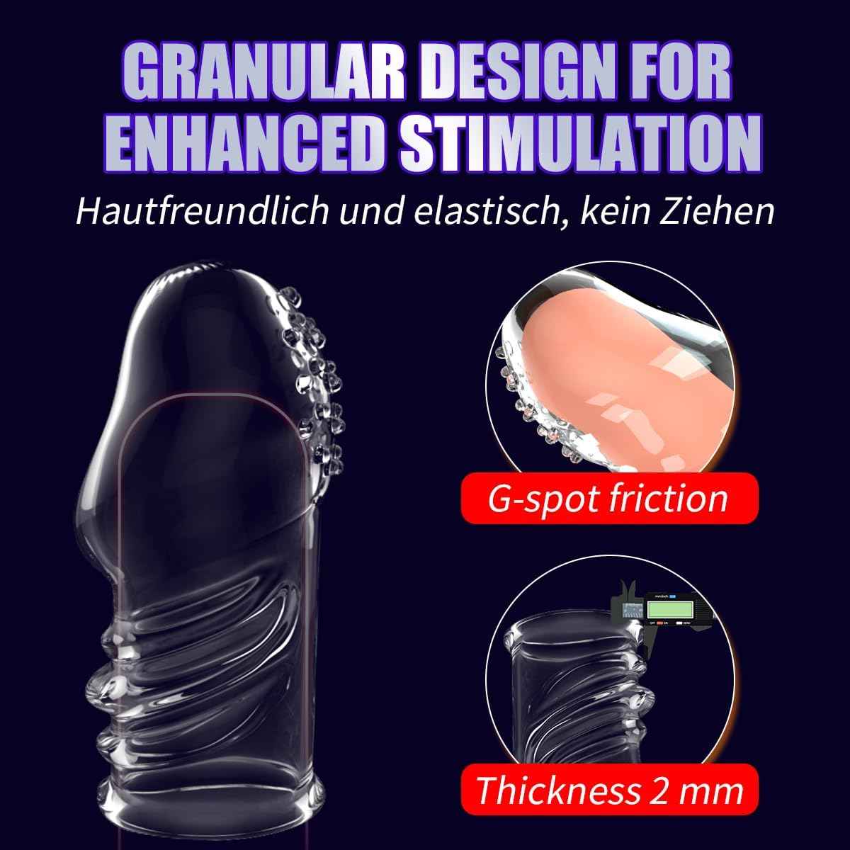 2 Pcs Reusable Clear Penis Sleeve, Soft Phimosis Stretcher Glans Condom with Large Particles,CockSleeve for Men Delay Ejaculation,Girth Enhancer Sleeve G Spot Stimulator,Adult Toys for Men and Couples