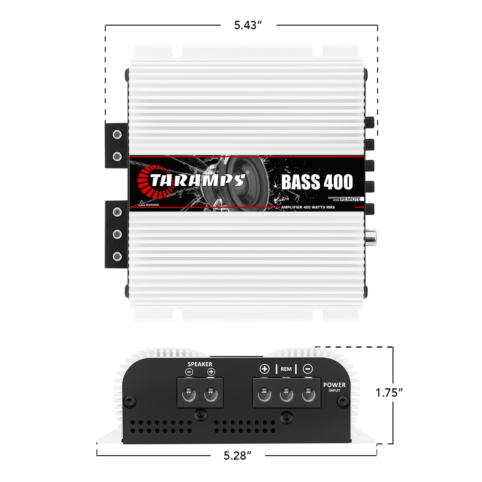 Taramps BASS 400 1 Ohm 1 Channel Mosfet Amplifier 400 Watts RMS, Monoblock, Crossover, Bass Boost, RCA/High Level Input, Class D, Car Audio, Monitor Level Remote/M1 Led Monitor, Great for Subwoofers