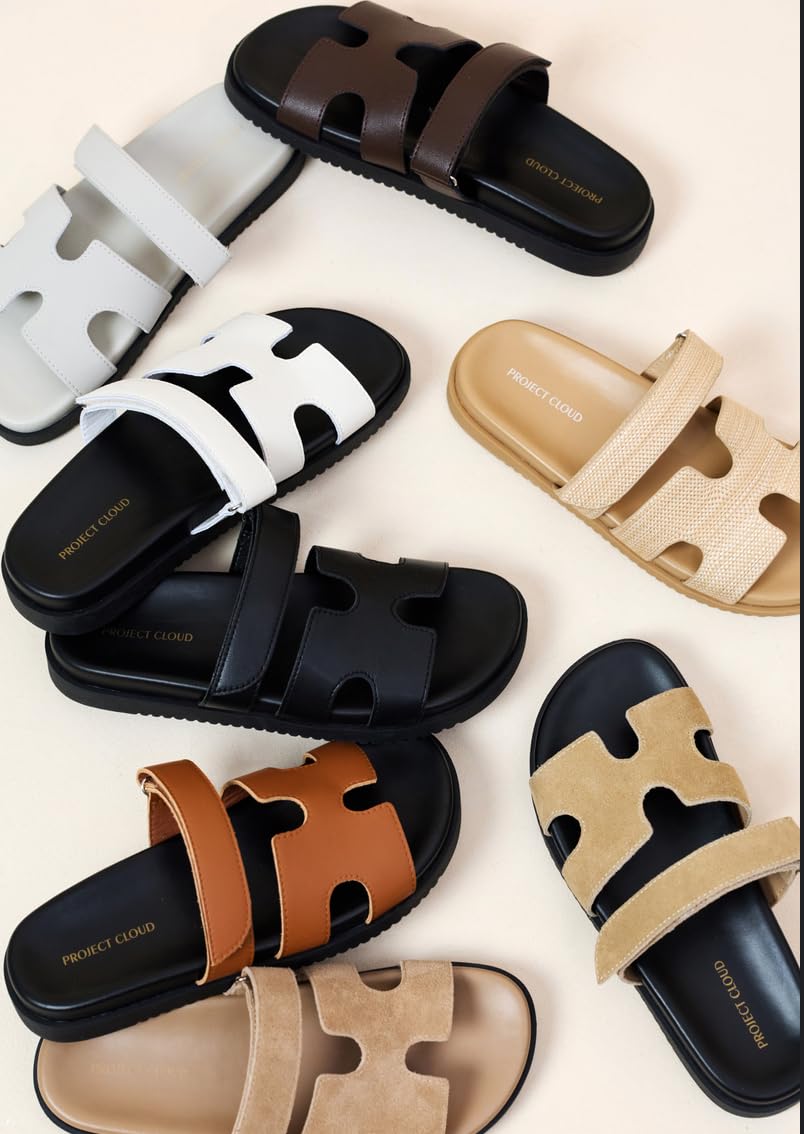 Project Cloud 100% Genuine Leather Sandals for Women Footwear - Stylish Womens Sandals with Plush & Soft Insole - Non-Slip and Water-Resistant Beach Sandals Slides for Women (Mayvy)