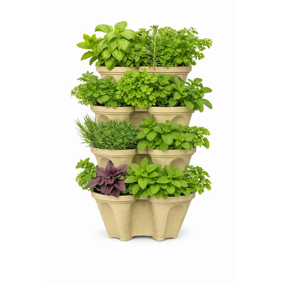 Vertical Garden Planter 4 Tier Stackable System 16 Plants, Space Saving Herb, Strawberry & Food Crop Planter with Center Support Hole for Indoor Outdoor Gardening