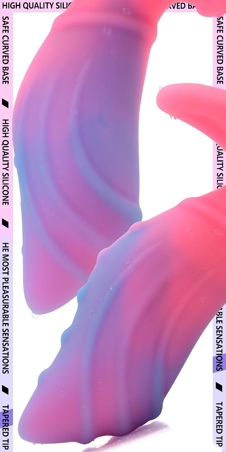 Anal Plug with Thick Curved Base - Pink + Blue Silicone Wearable Butt Plug Dilator - 4.41 x 1.3 Inch Anal Stretcher Fantasy Prostate Sex Toys for Men Women Masturbation