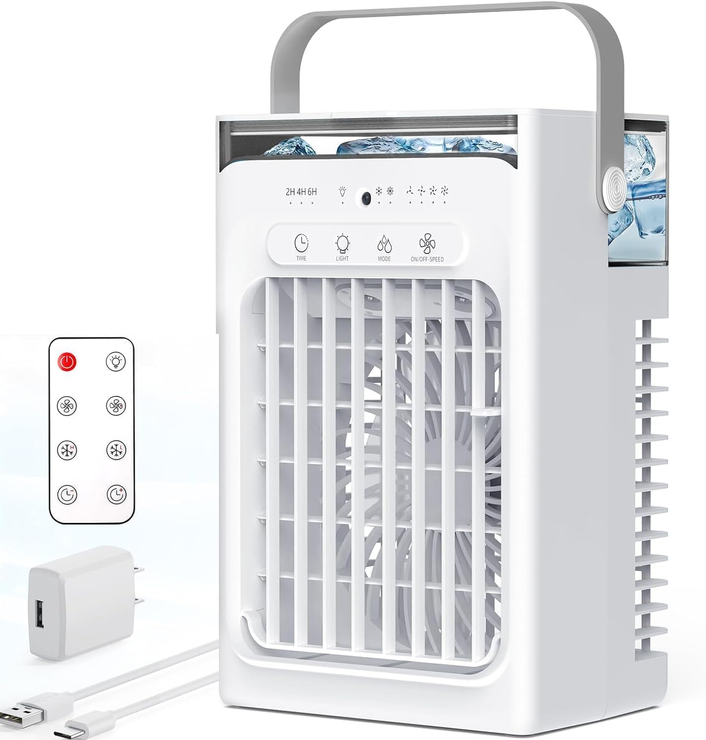 Portable Air Conditioners For Indoor Office Bedroom, USB Charging Small Cooling Fan (Include 5V 2A Adapter) 3-in-1 Portable AC Unit, Personal Mini Air Conditioner With 1000ml Water Tank, 2/4/6H Timer