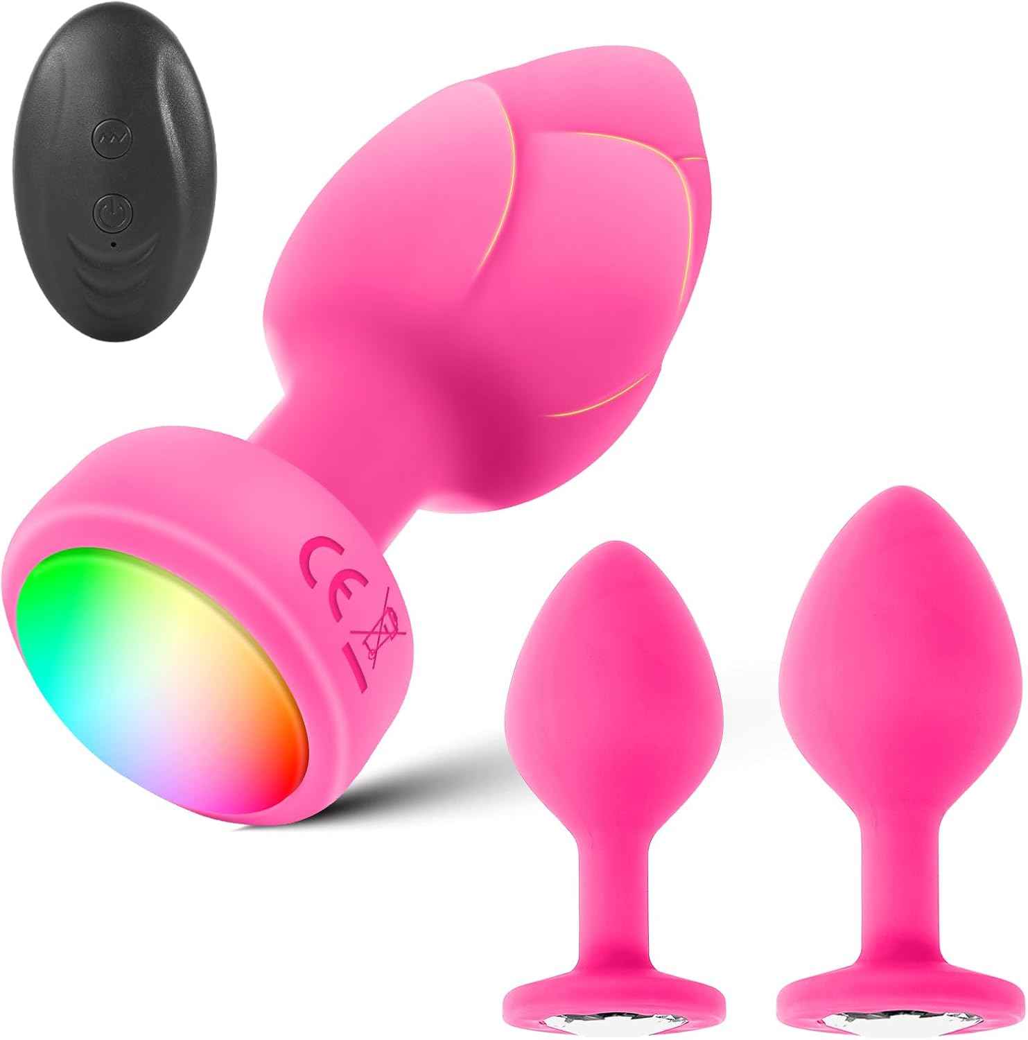 Vibrator Anal Plug with 3Pcs Butt Plug,10 Modes Vibrating Butt Plug - LED Color Light Remote Control Anal Plug, Adult Sex Toys and Games