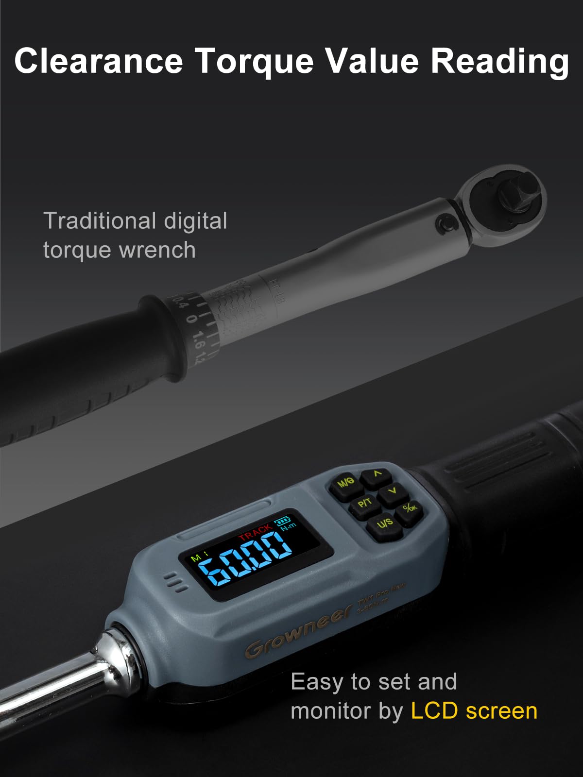 GROWNEER Digital Torque Wrench Set, Inch Pound Torque Wrench with Buzzer & LED Indicator, Electronic Wrench Set with Bits & Sockets