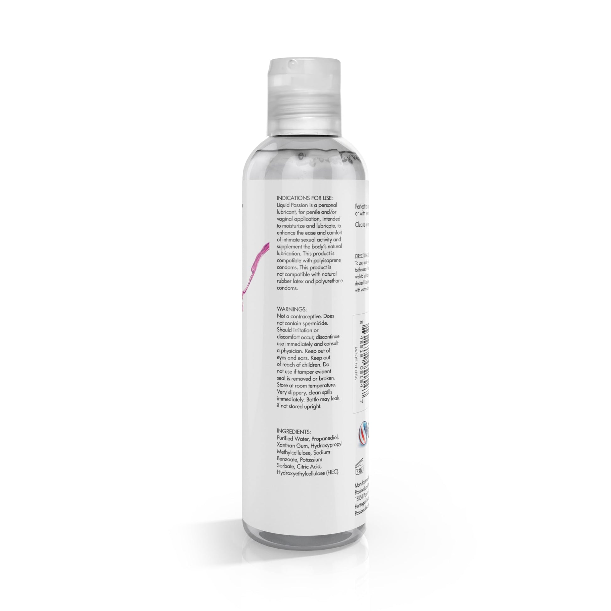 Liquid Passion Natural Water-Based Personal Lube, pH Friendly, Fragrance-Free & Hydrating, Safe for Toys & Condoms. Made in USA
