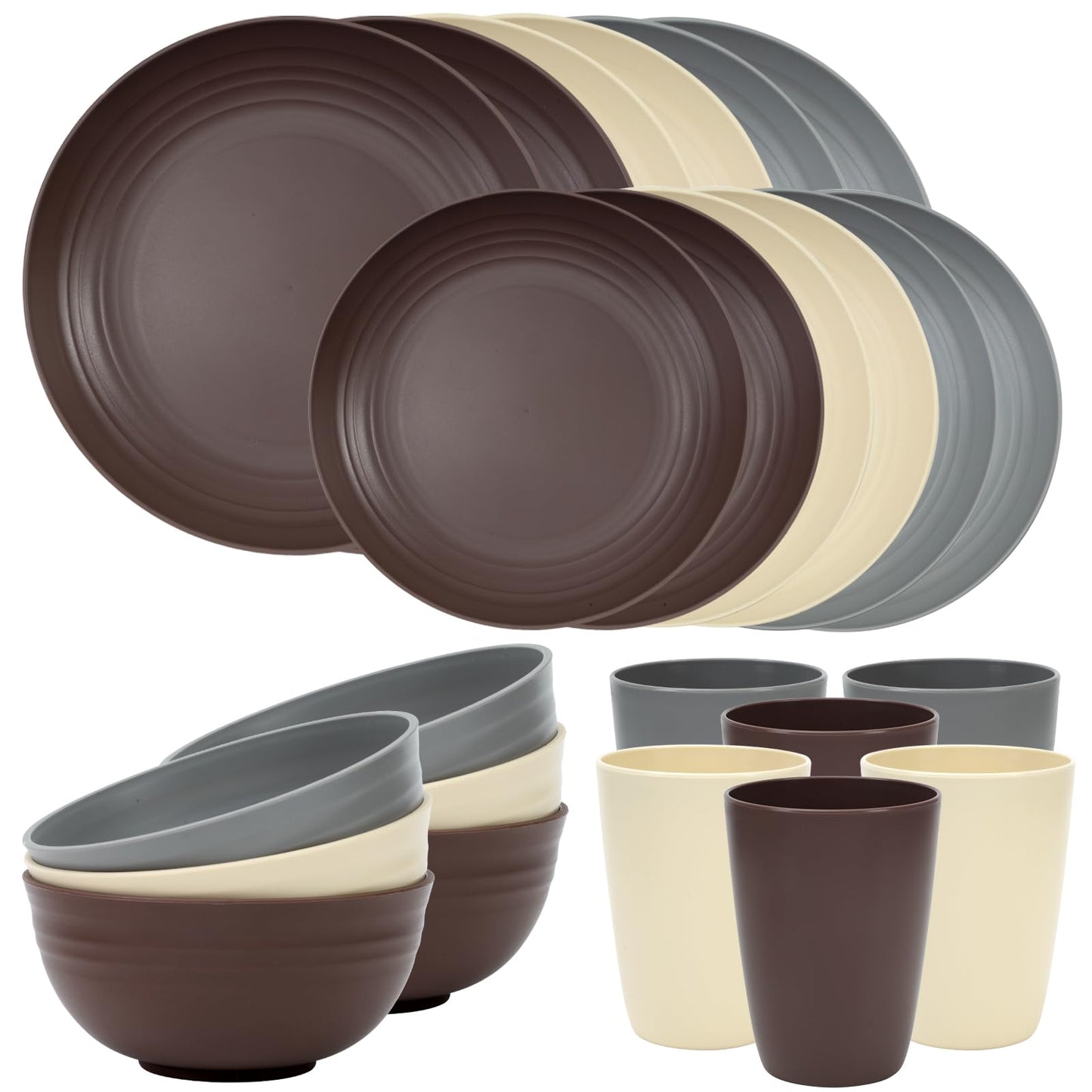 Quatish Plates and Bowls Sets, Unbreakable Dinnerware Sets, Plastic Dish Set for Camping, Dishwasher Microwave Safe, Outdoor Kitchen and Apartment Dinning Essentials