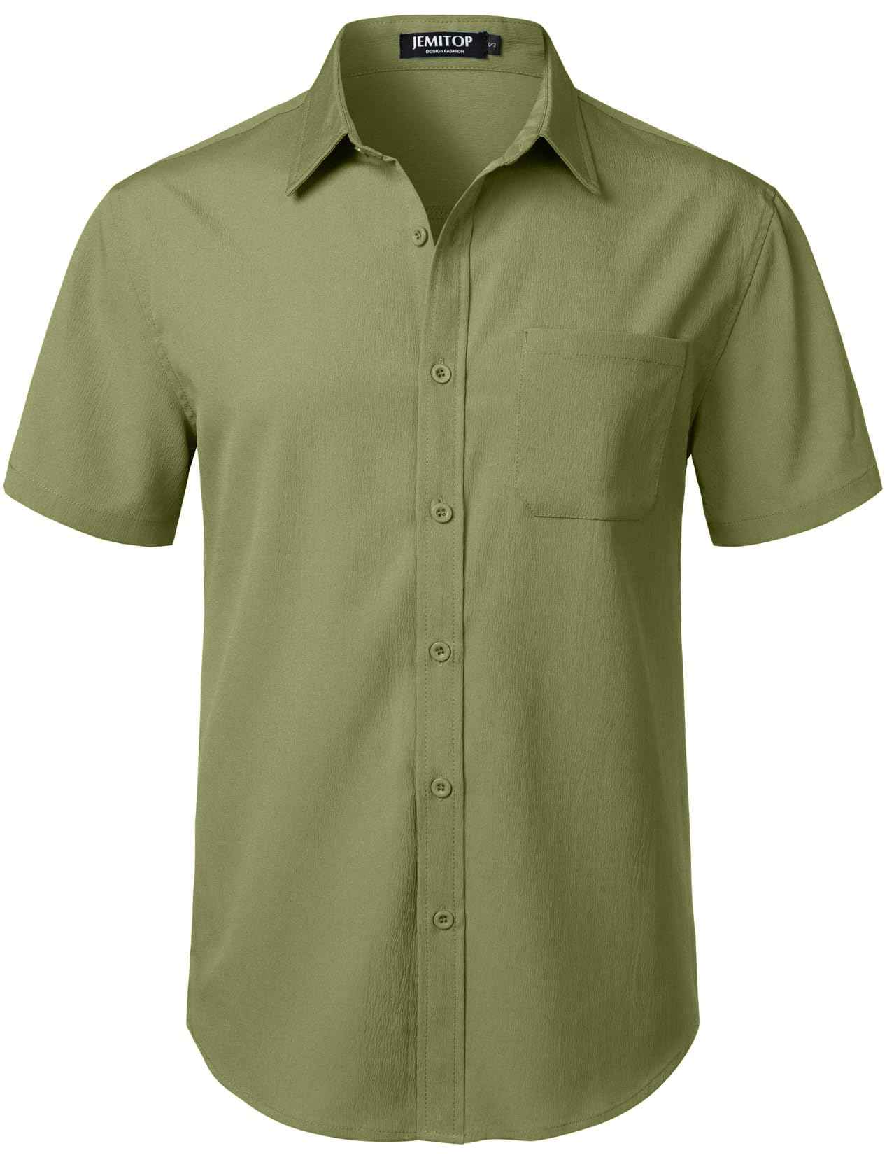 JEMITOP Men's Stretch Wrinkle Free Short Sleeve Texture Shirt Lightweight Summer Button Down Shirts for Beach Vacation
